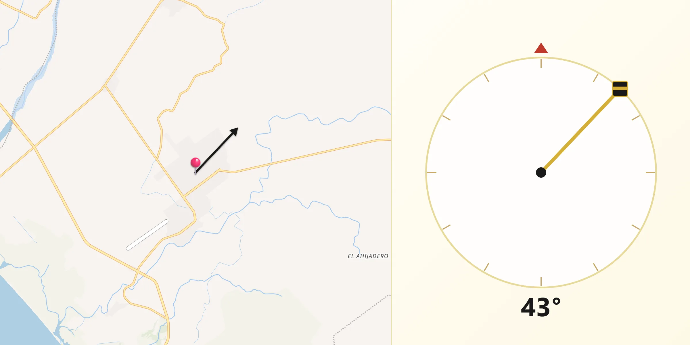 Dirección de la Qibla desde Coahuayana de Hidalgo