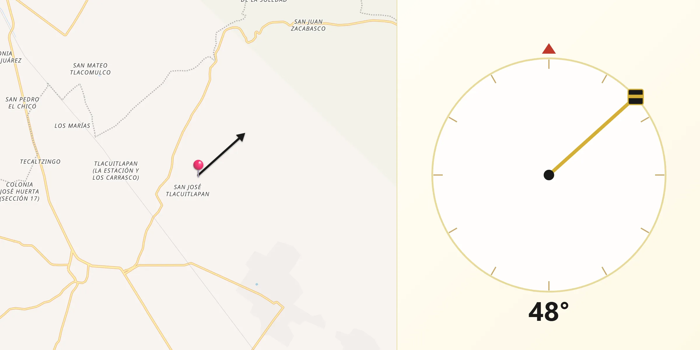 Dirección de la Qibla desde San José Tlacuitlapan