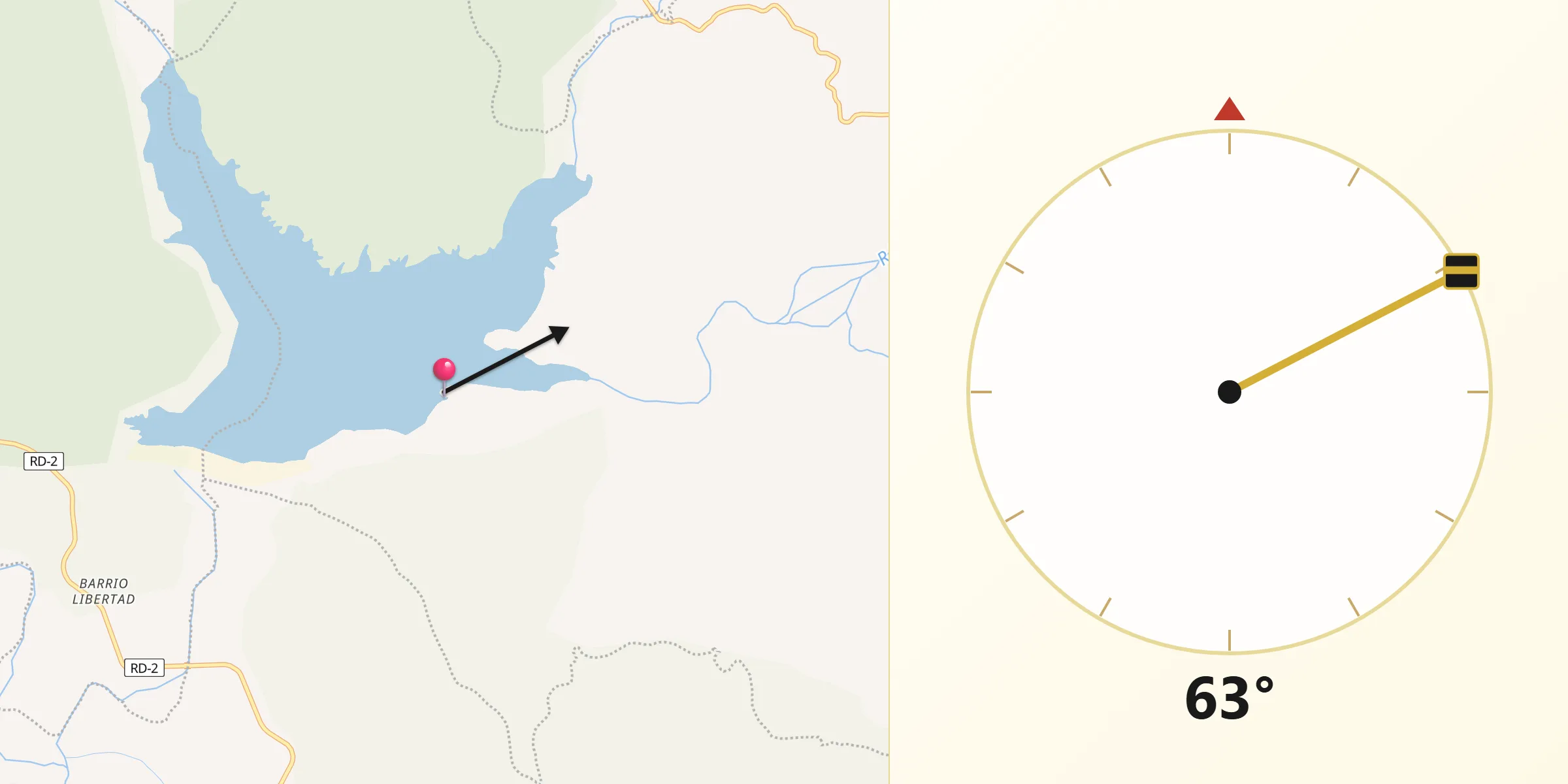 Dirección de la Qibla desde Sabana Yegua