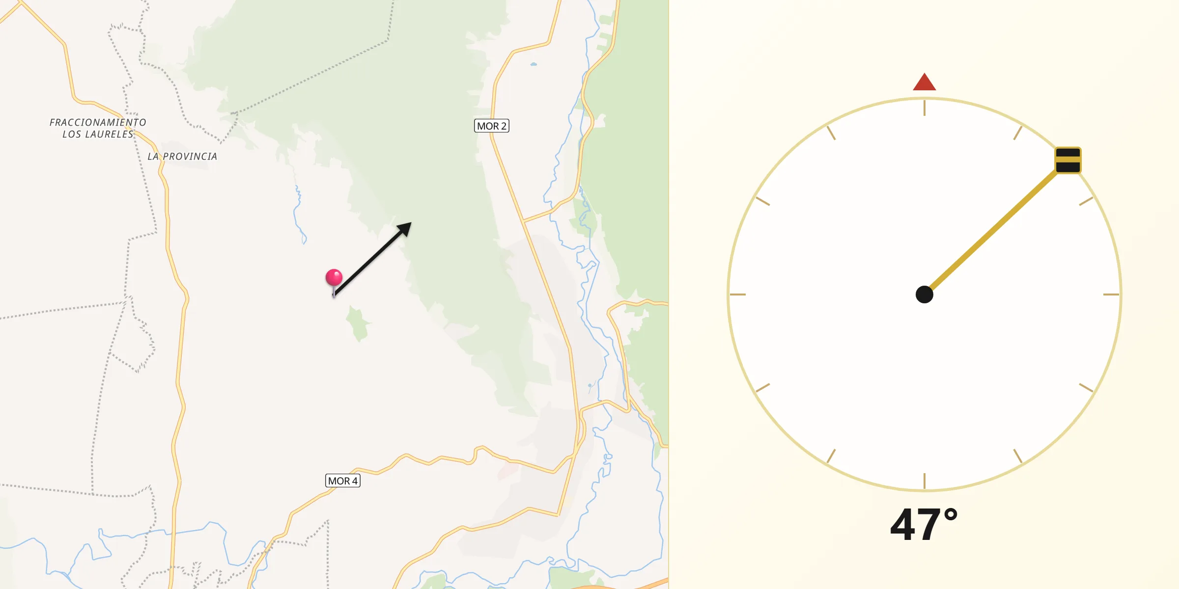 Dirección de la Qibla desde Acamilpa
