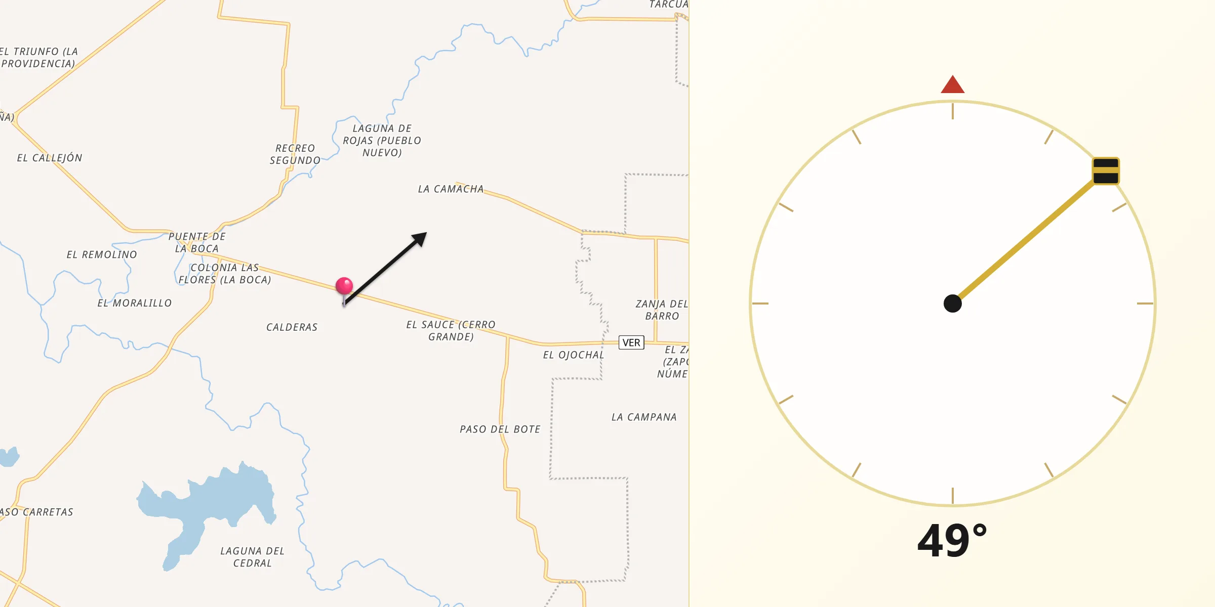Dirección de la Qibla desde El Cocuite