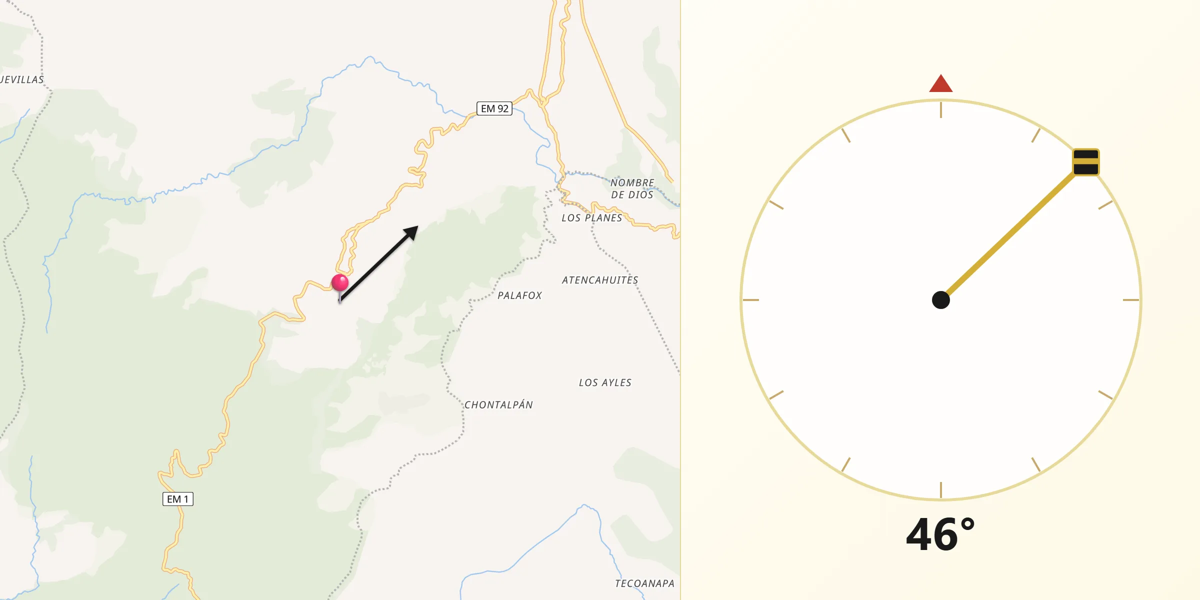Dirección de la Qibla desde Zacualpan