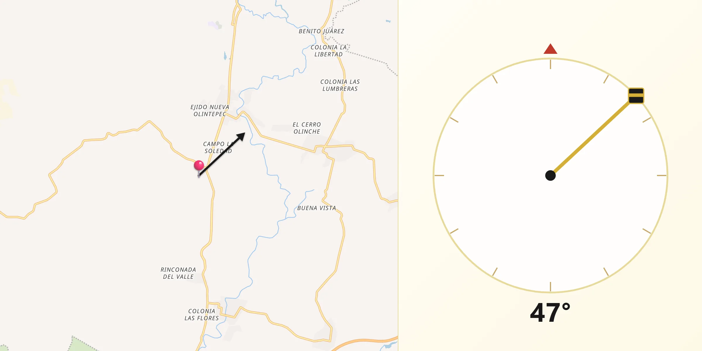 Dirección de la Qibla desde Moyotepec