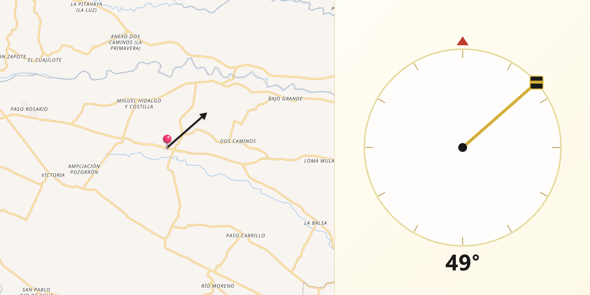 Dirección de la Qibla desde Mata Tenatito (Casco Hacienda)
