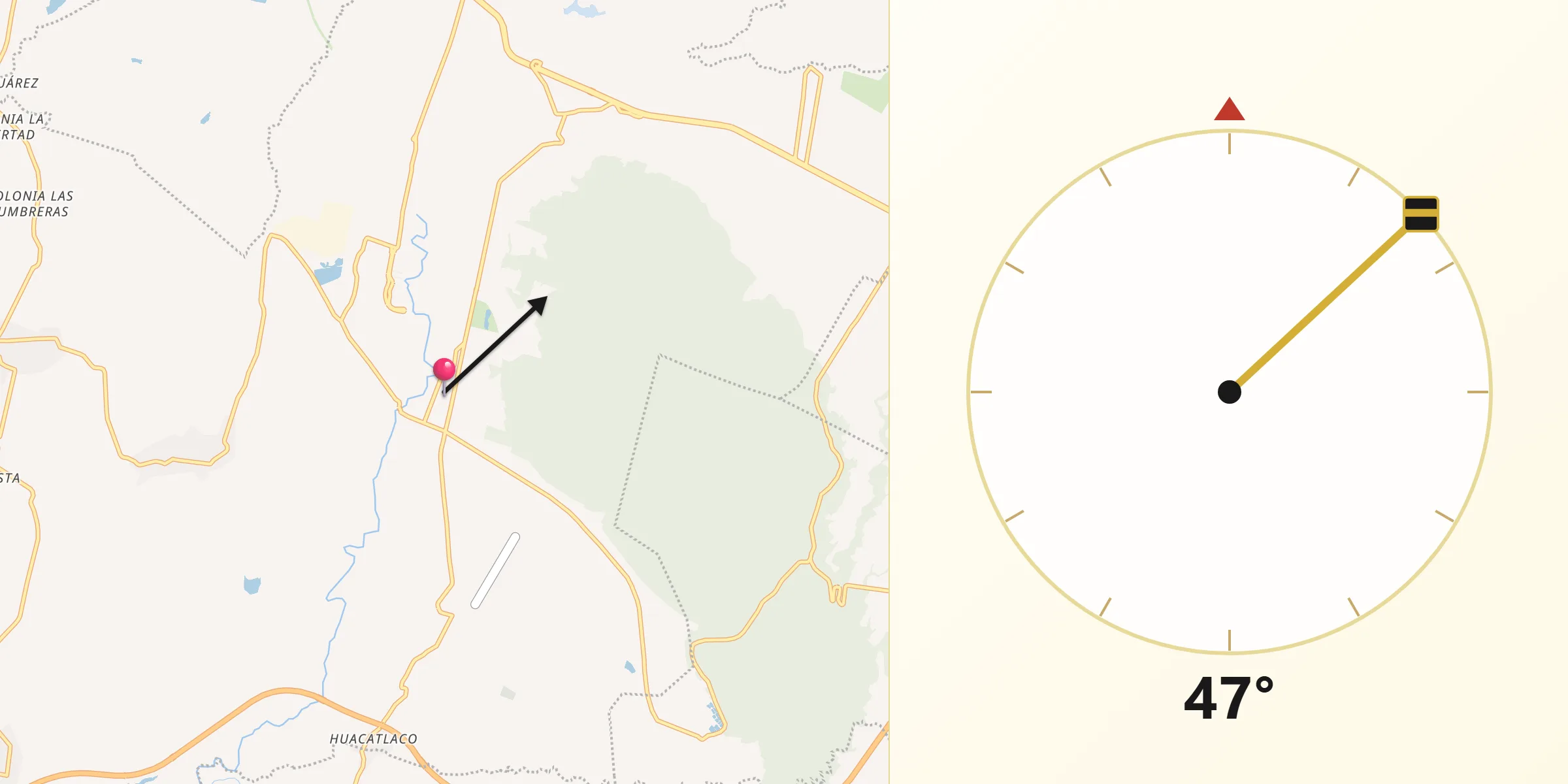 Dirección de la Qibla desde Xalostoc