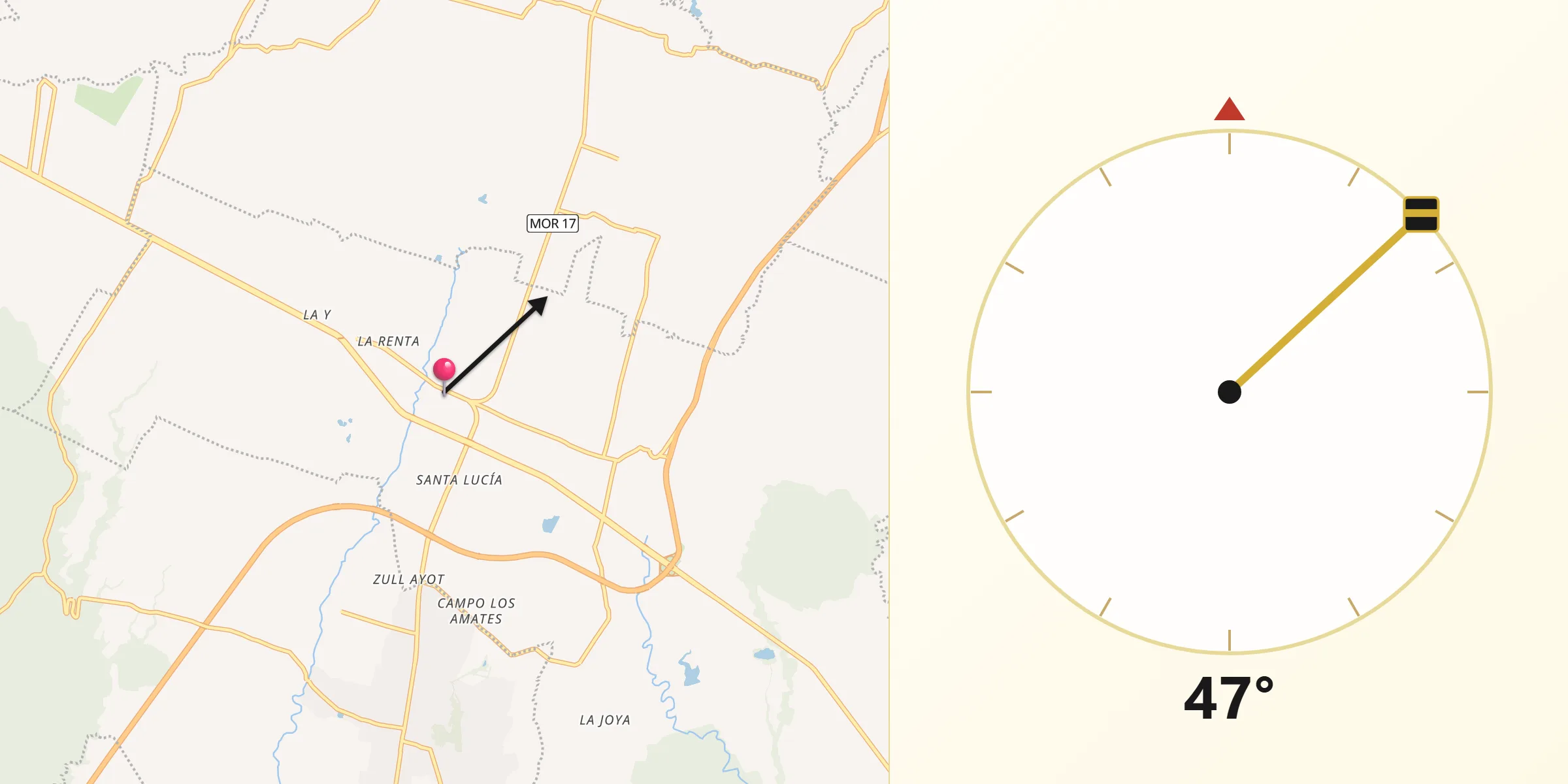 Dirección de la Qibla desde Amayuca