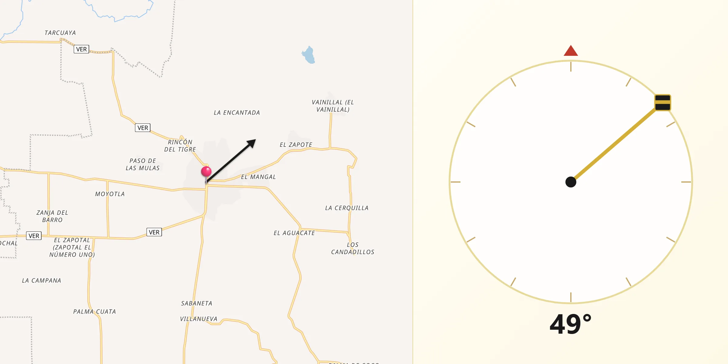 Dirección de la Qibla desde Ignacio de la Llave