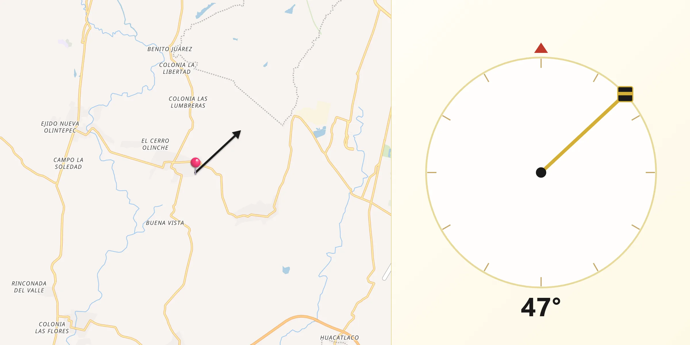 Dirección de la Qibla desde Ayala