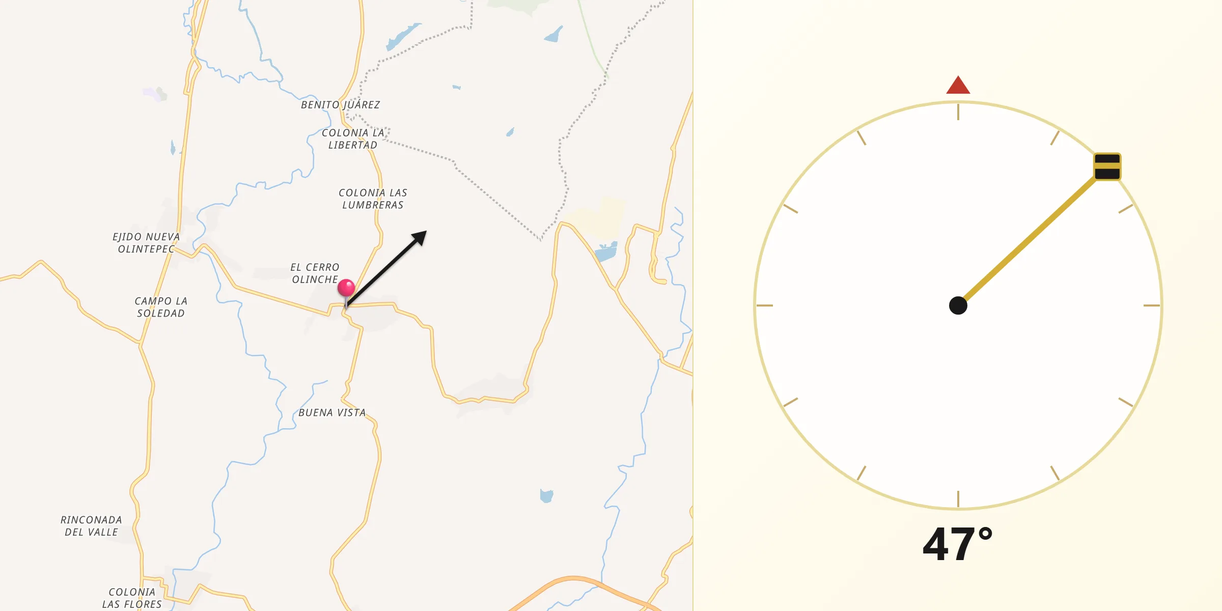 Dirección de la Qibla desde Tenextepango