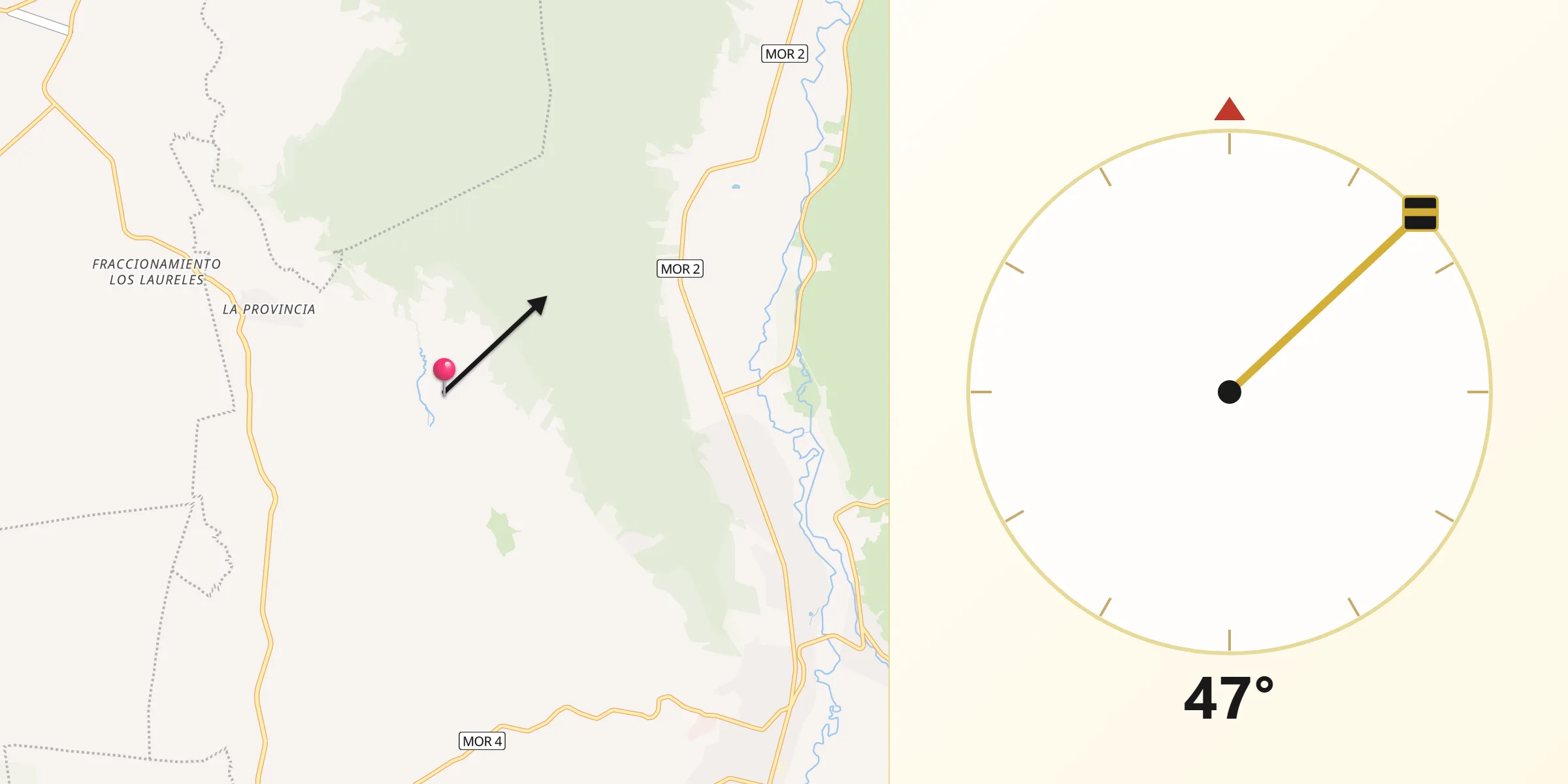 Dirección de la Qibla desde Temimilcingo