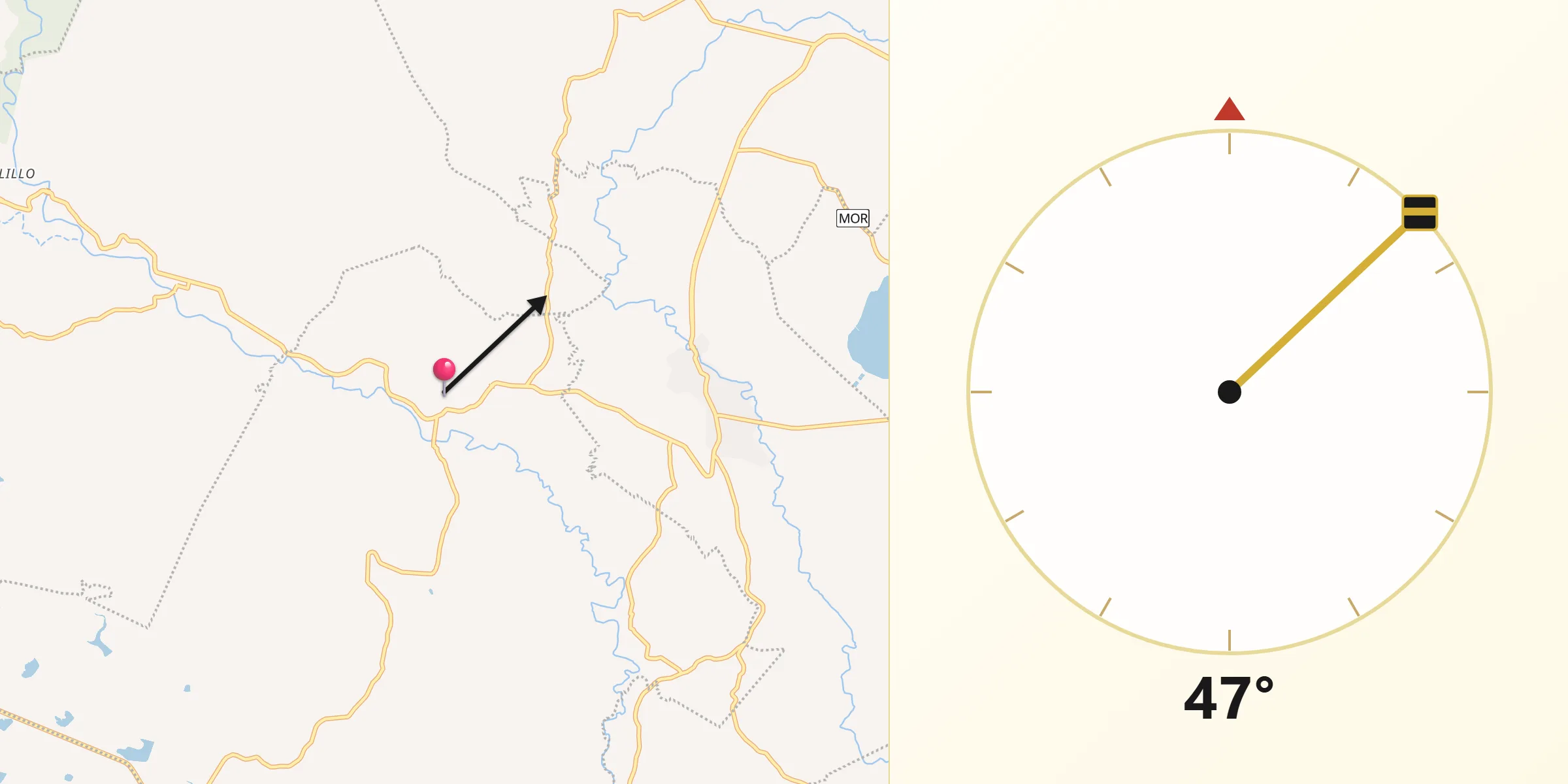 Dirección de la Qibla desde Tetecala