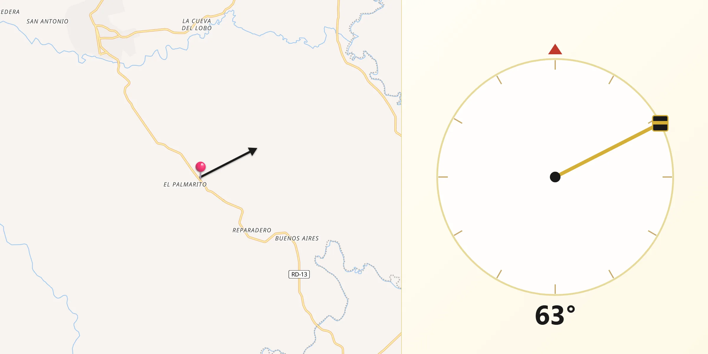 Dirección de la Qibla desde Los Botados