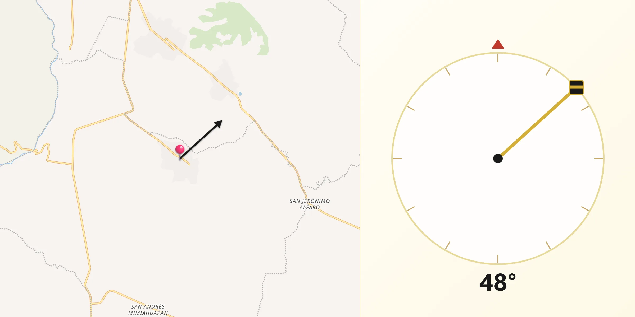 Dirección de la Qibla desde Santa Cruz Huitziltepec