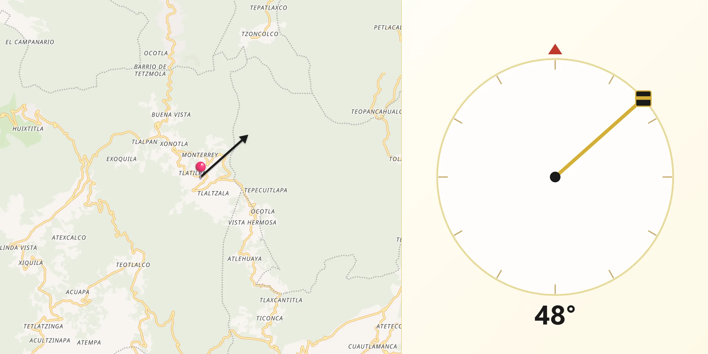 Dirección de la Qibla desde Tlatilpa