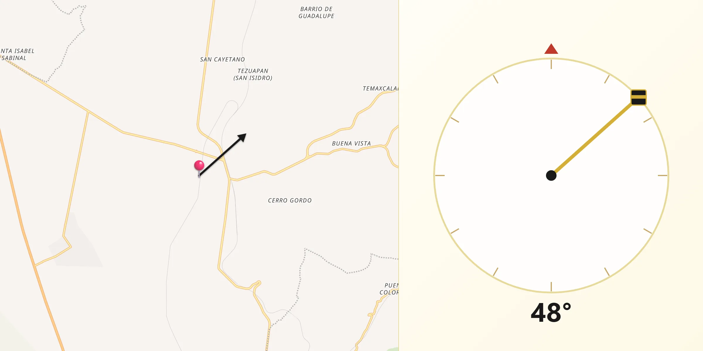 Dirección de la Qibla desde Morelos Cañada