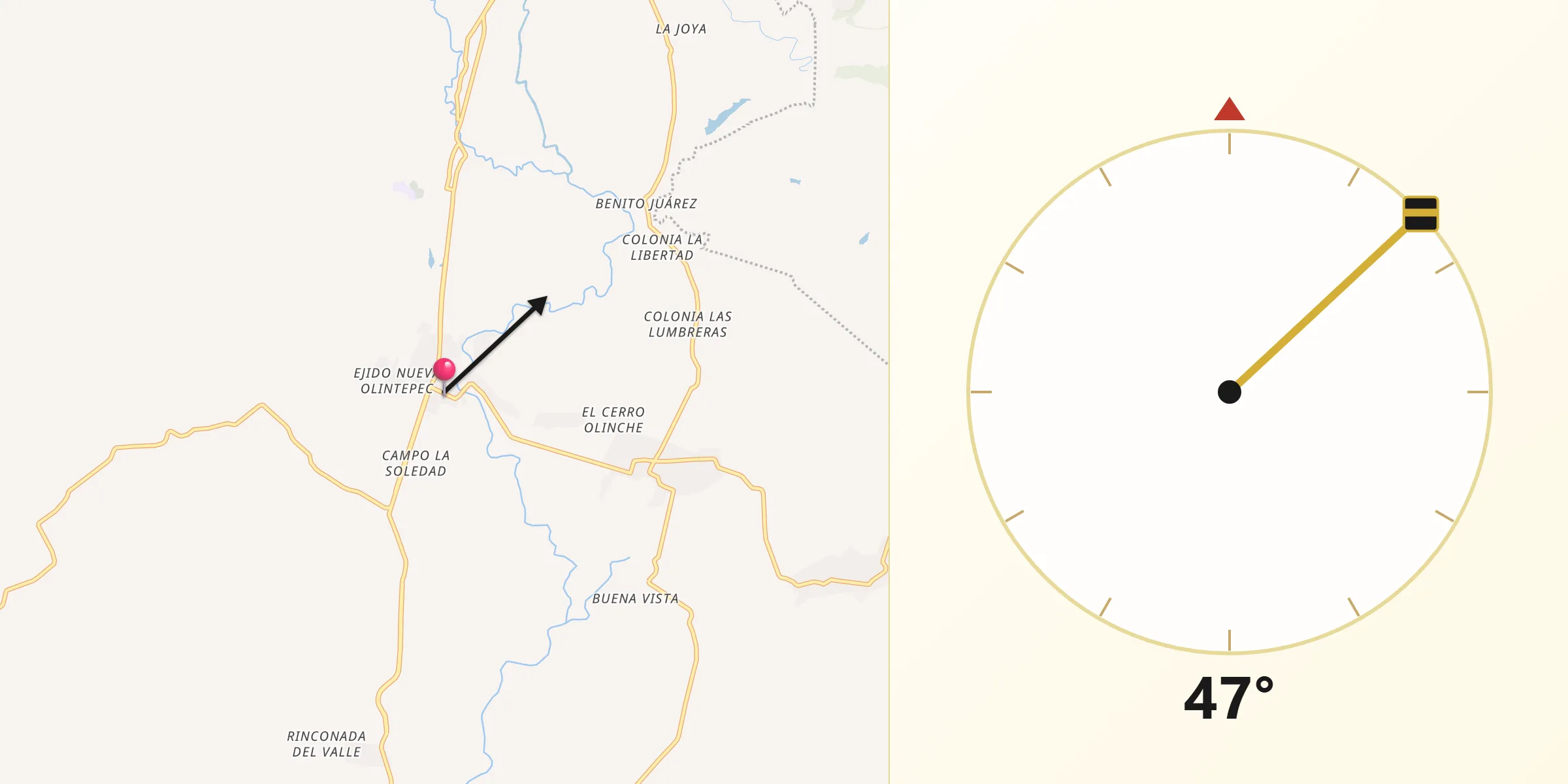 Dirección de la Qibla desde Abelardo L. Rodríguez