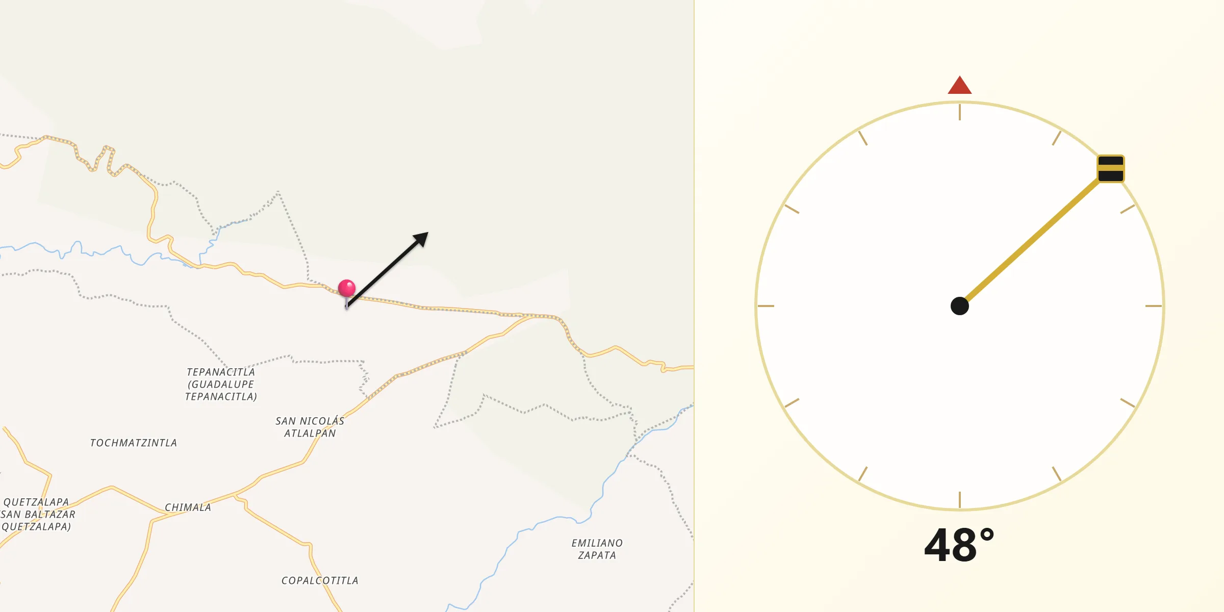 Dirección de la Qibla desde San Juan Atzompa