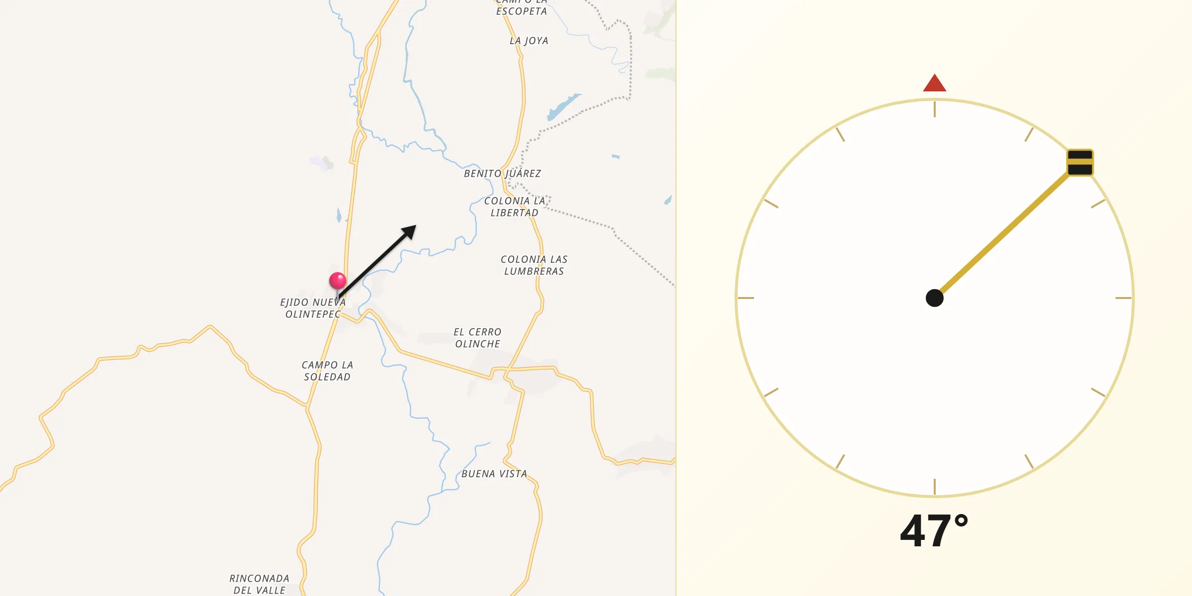 Dirección de la Qibla desde Olintepec