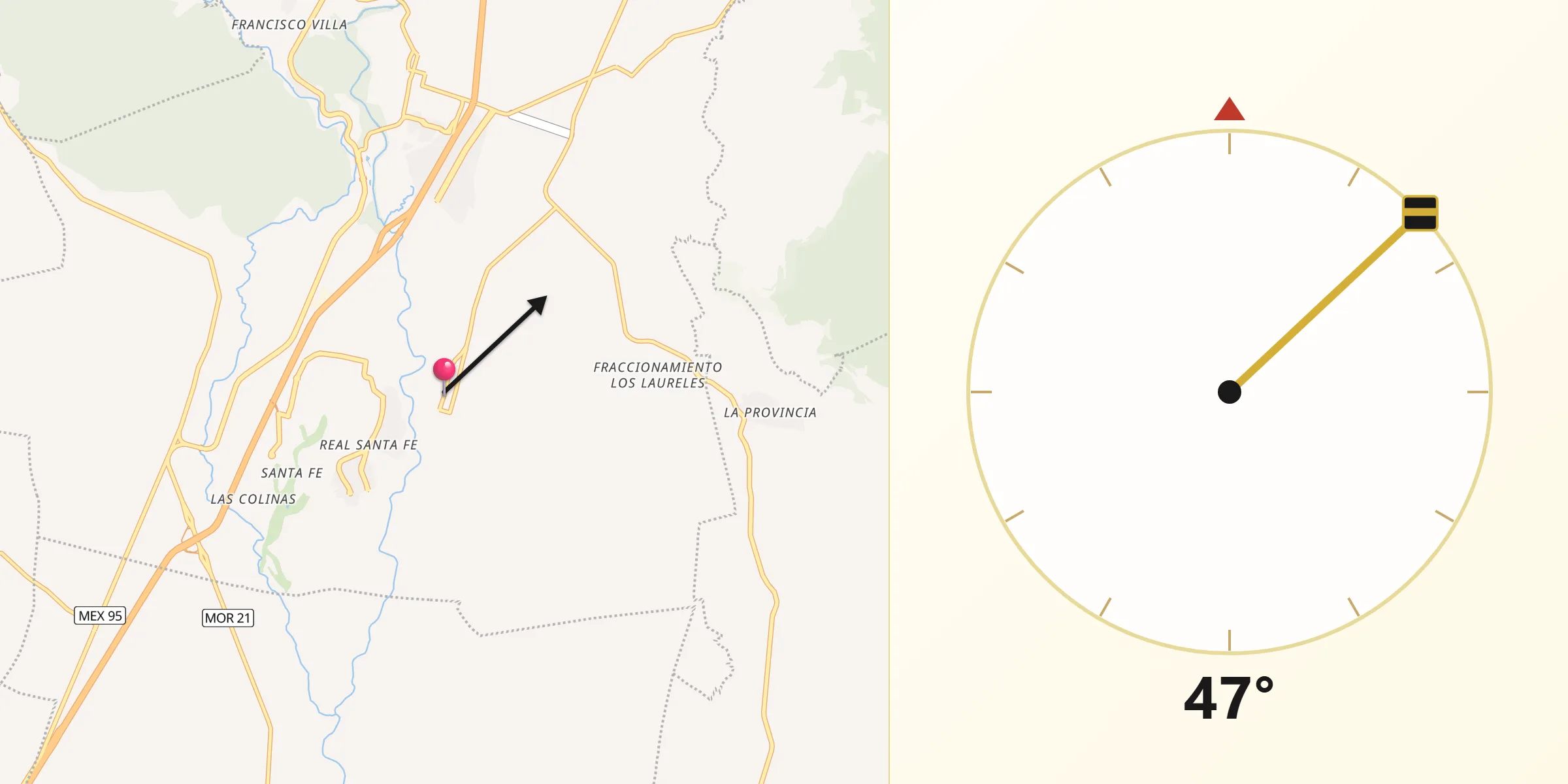 Dirección de la Qibla desde Atlacholoaya