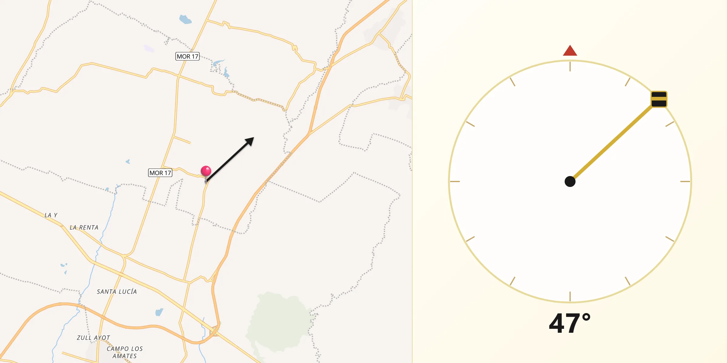 Dirección de la Qibla desde Amilcingo