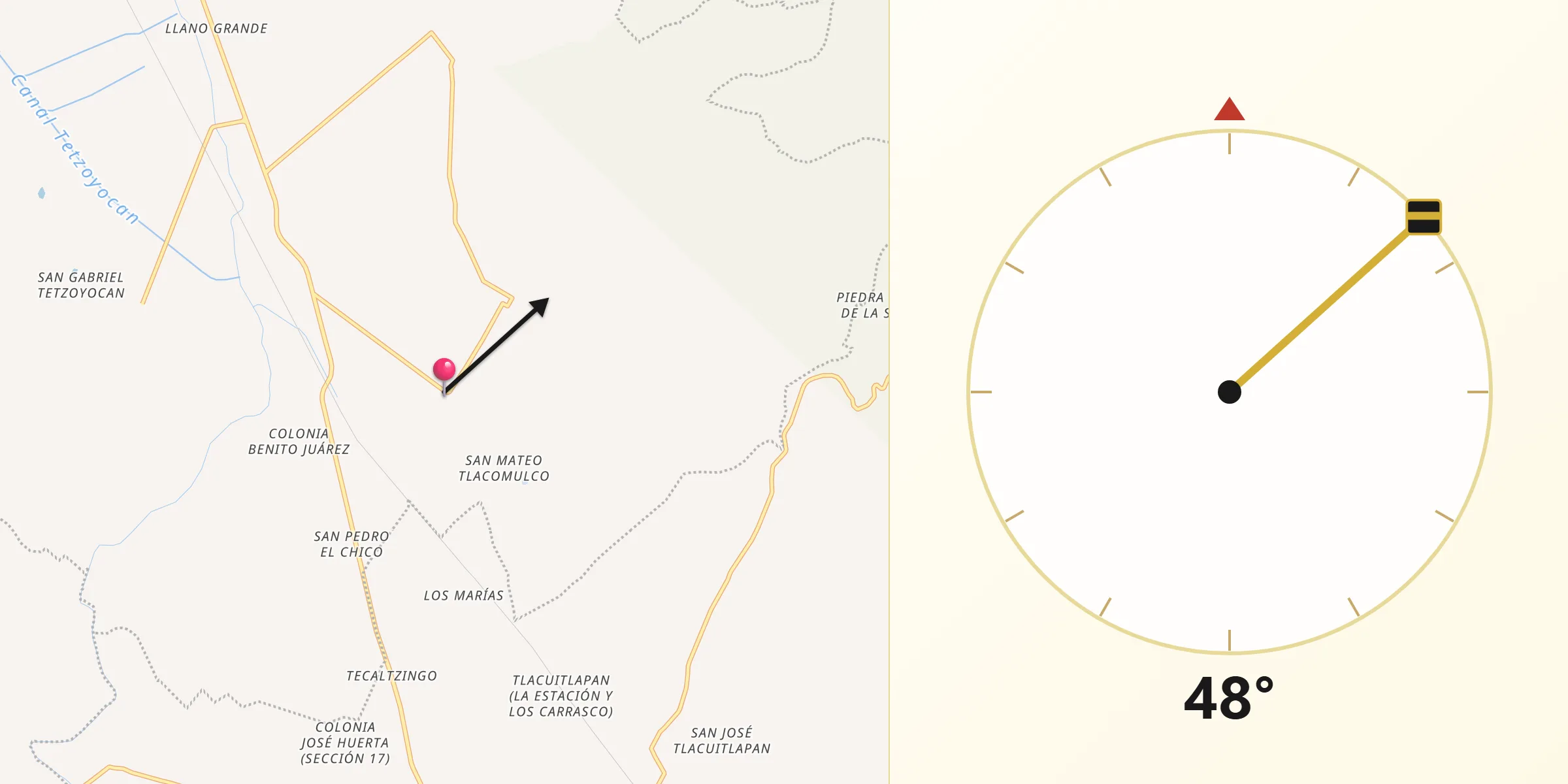 Dirección de la Qibla desde Rancho Chico