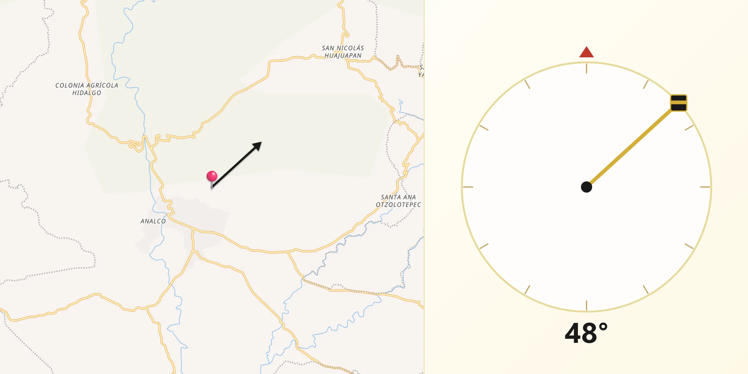 Dirección de la Qibla desde Huehuetlán el Grande