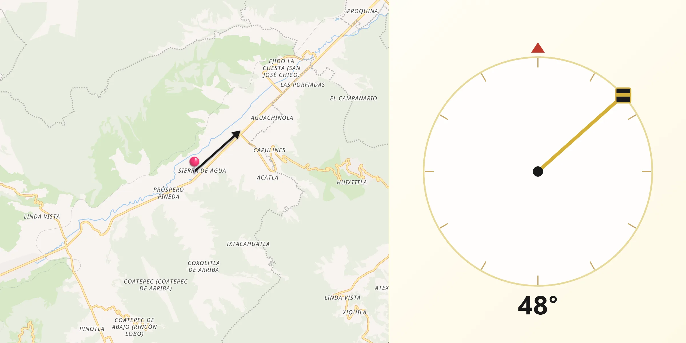 Dirección de la Qibla desde Sierra de Agua