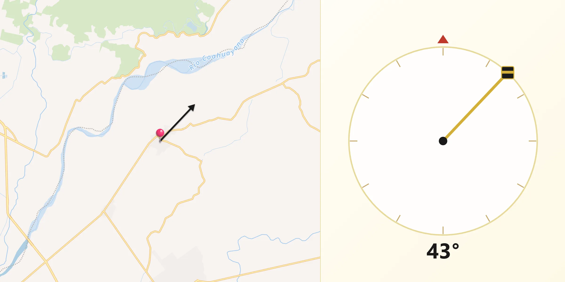 Dirección de la Qibla desde Coahuayana Viejo