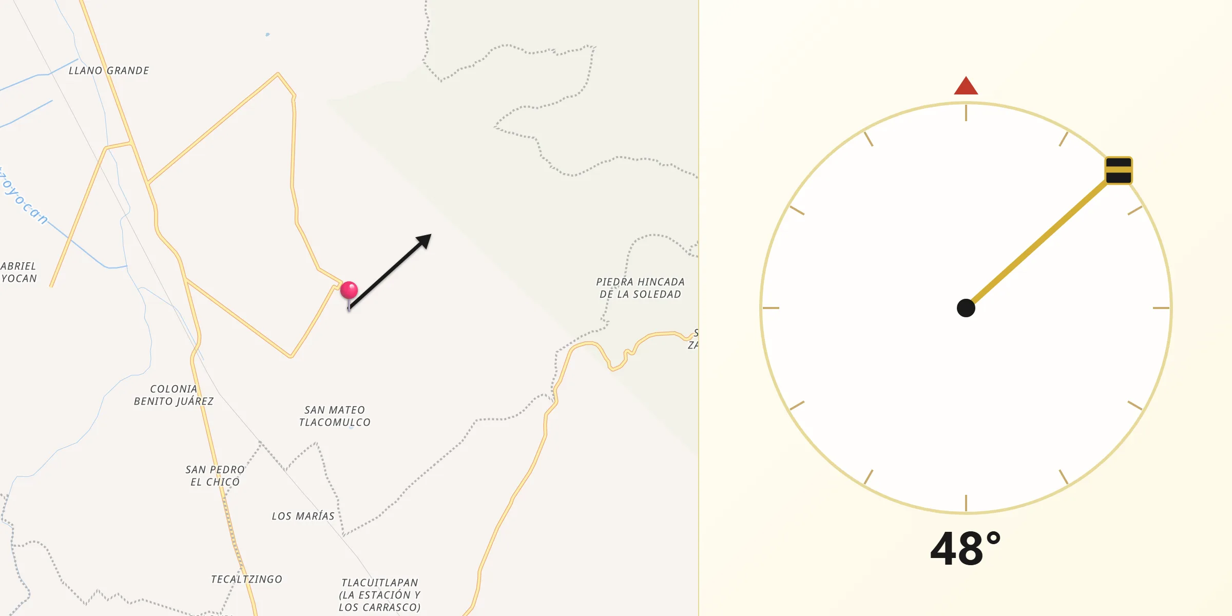 Dirección de la Qibla desde San Miguel Zozutla