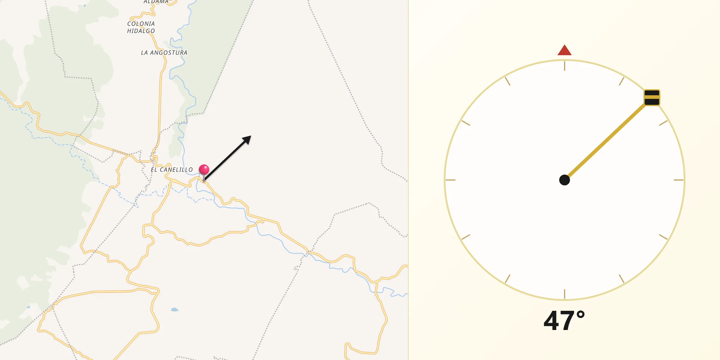 Dirección de la Qibla desde Cocoyotla