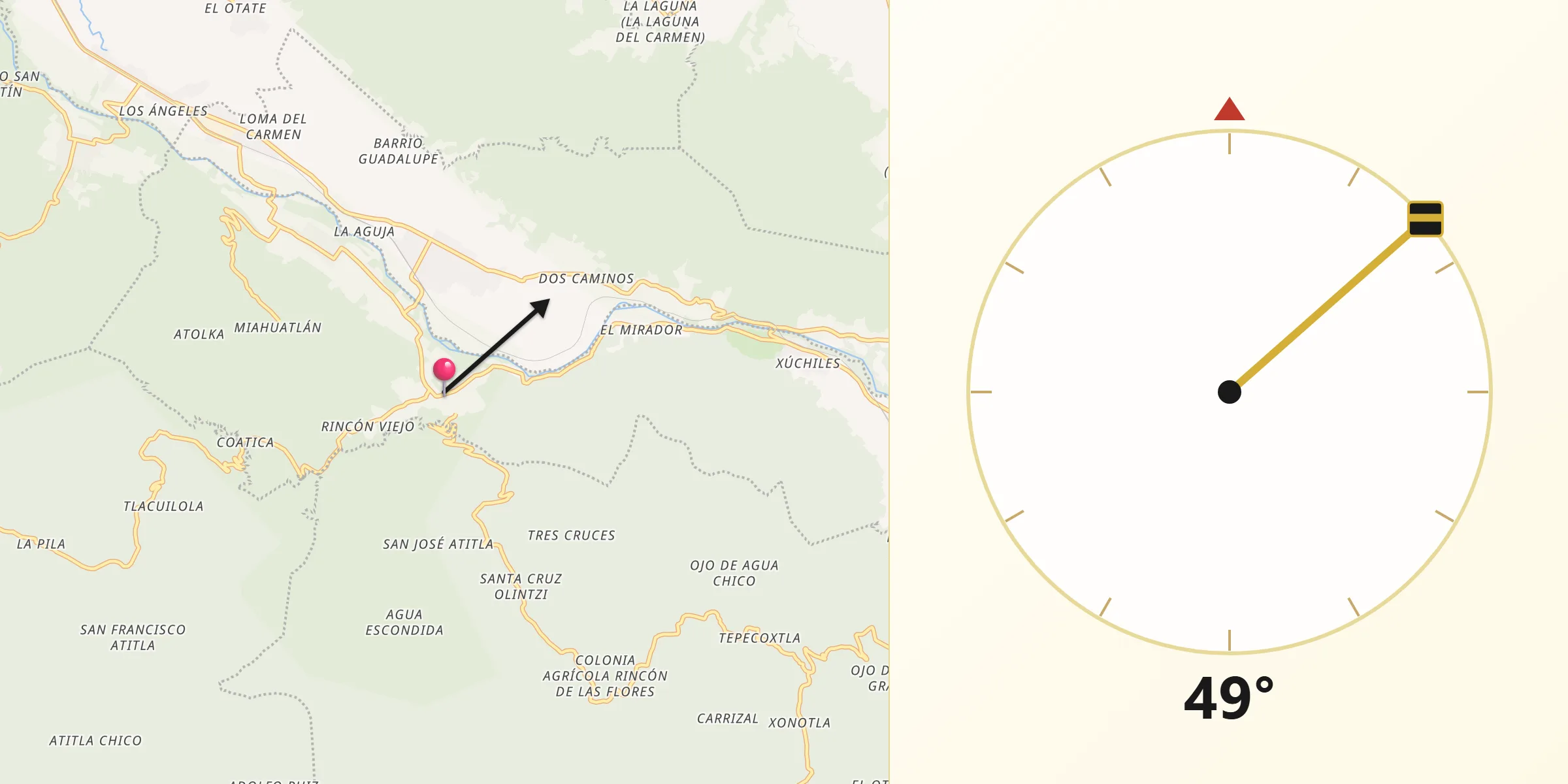 Dirección de la Qibla desde Rincón de Buena Vista