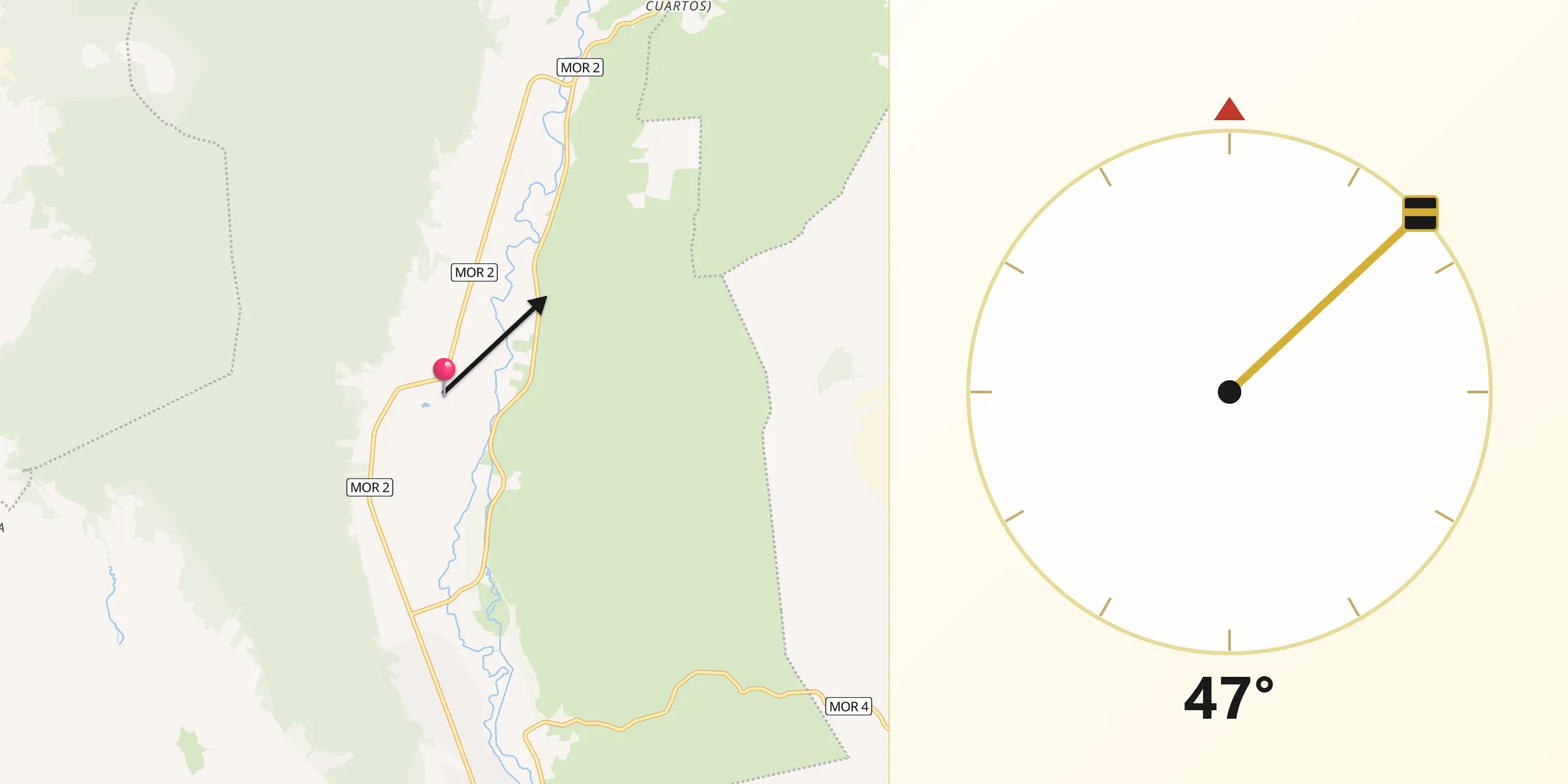 Dirección de la Qibla desde Ticumán