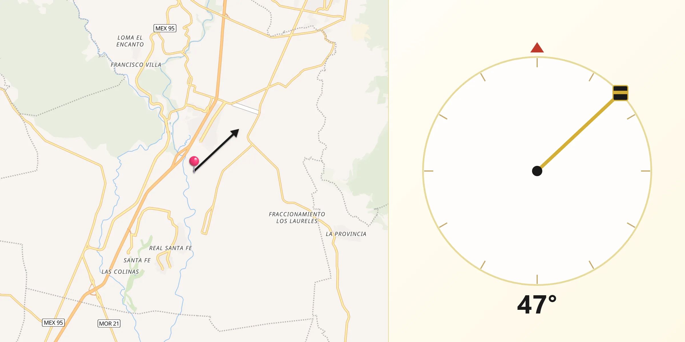 Dirección de la Qibla desde Ninguno [Centro de Readaptación Social de Atlacholoaya]