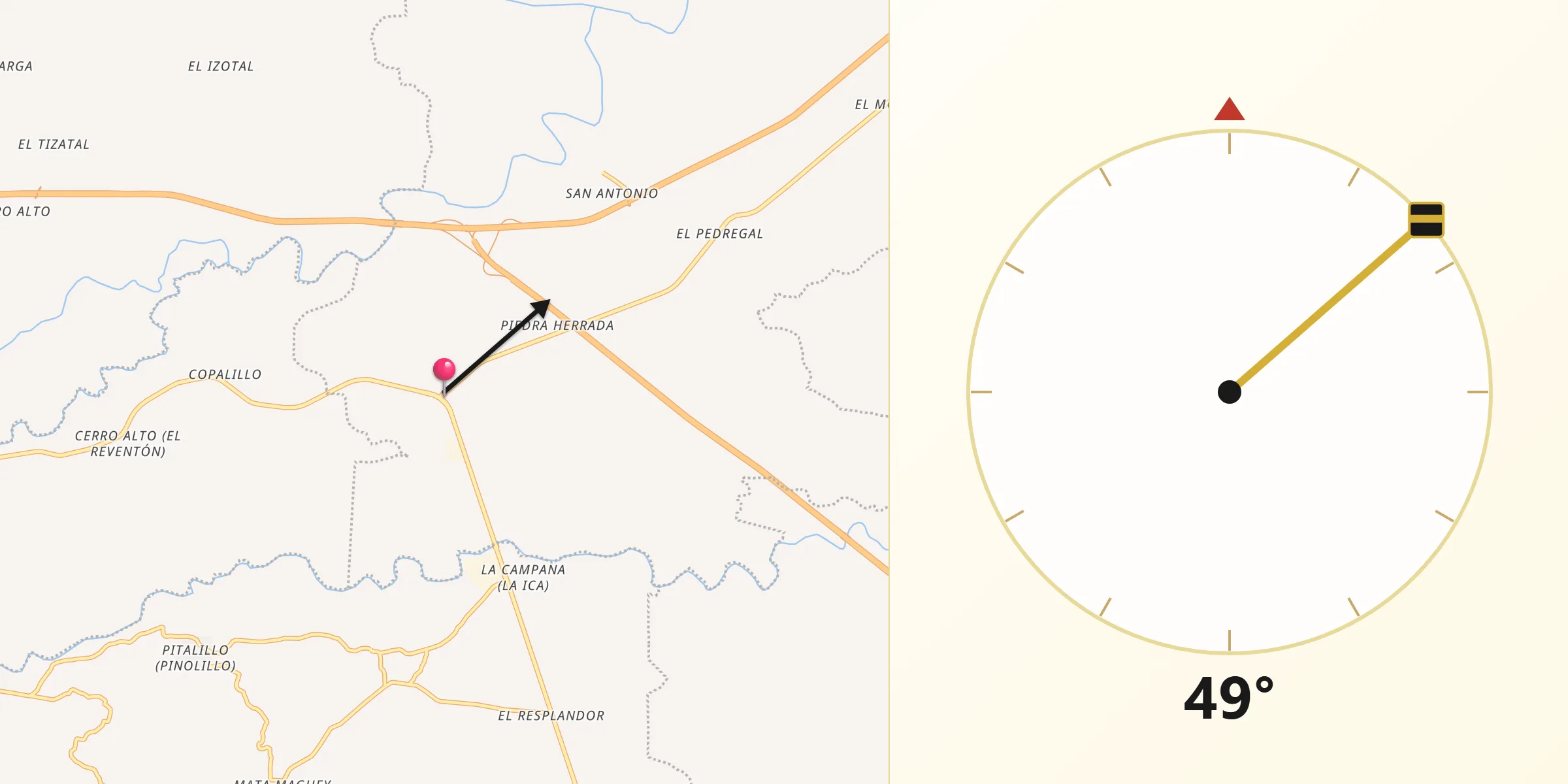Dirección de la Qibla desde La Tinaja