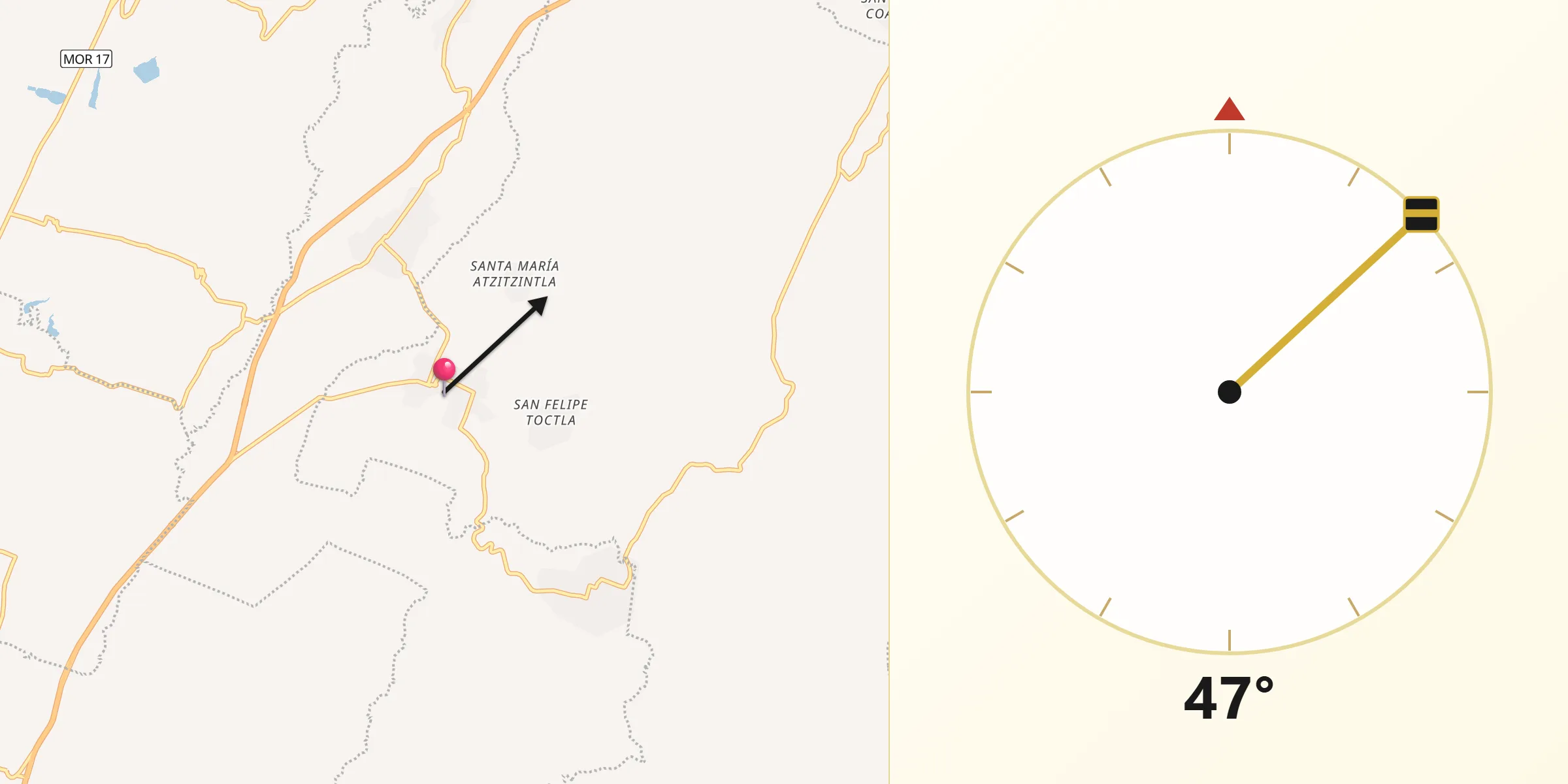Dirección de la Qibla desde Acteopan