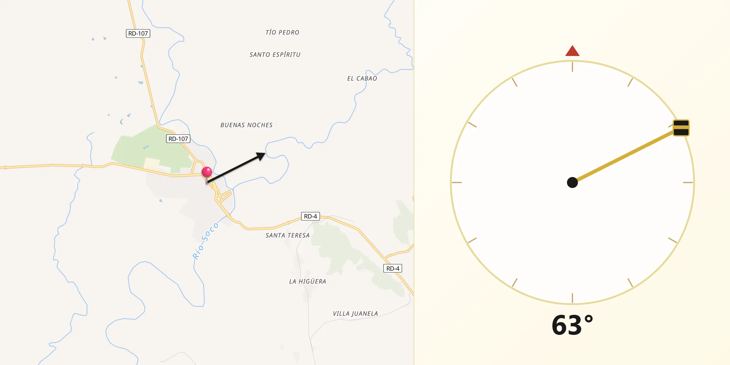 Dirección de la Qibla desde Santa Cruz de El Seibo