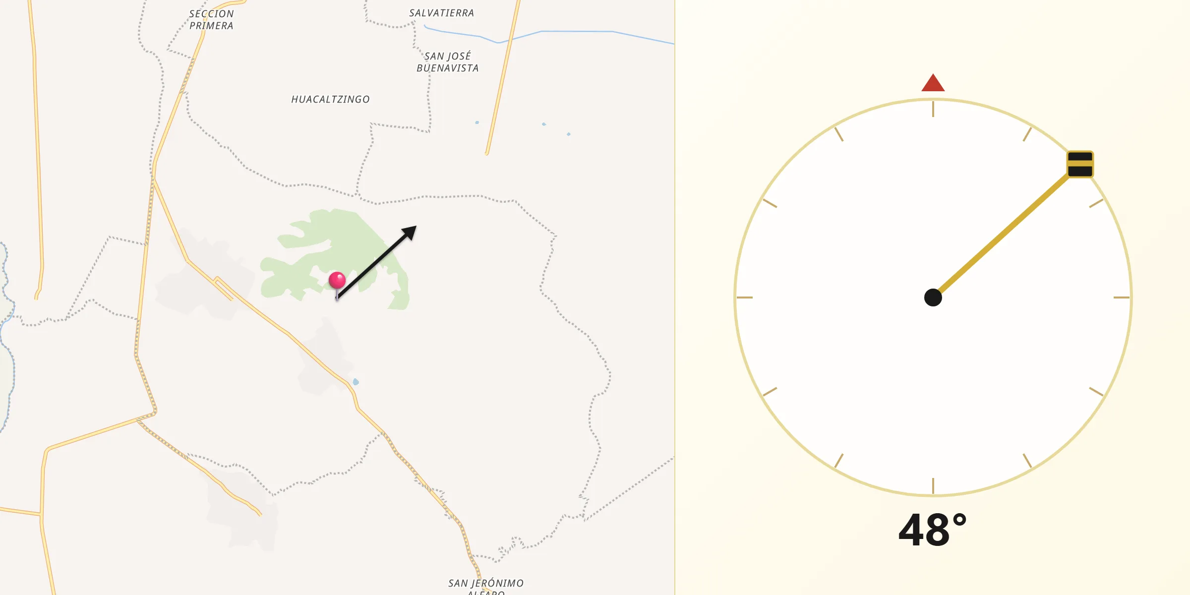 Dirección de la Qibla desde Huitziltepec