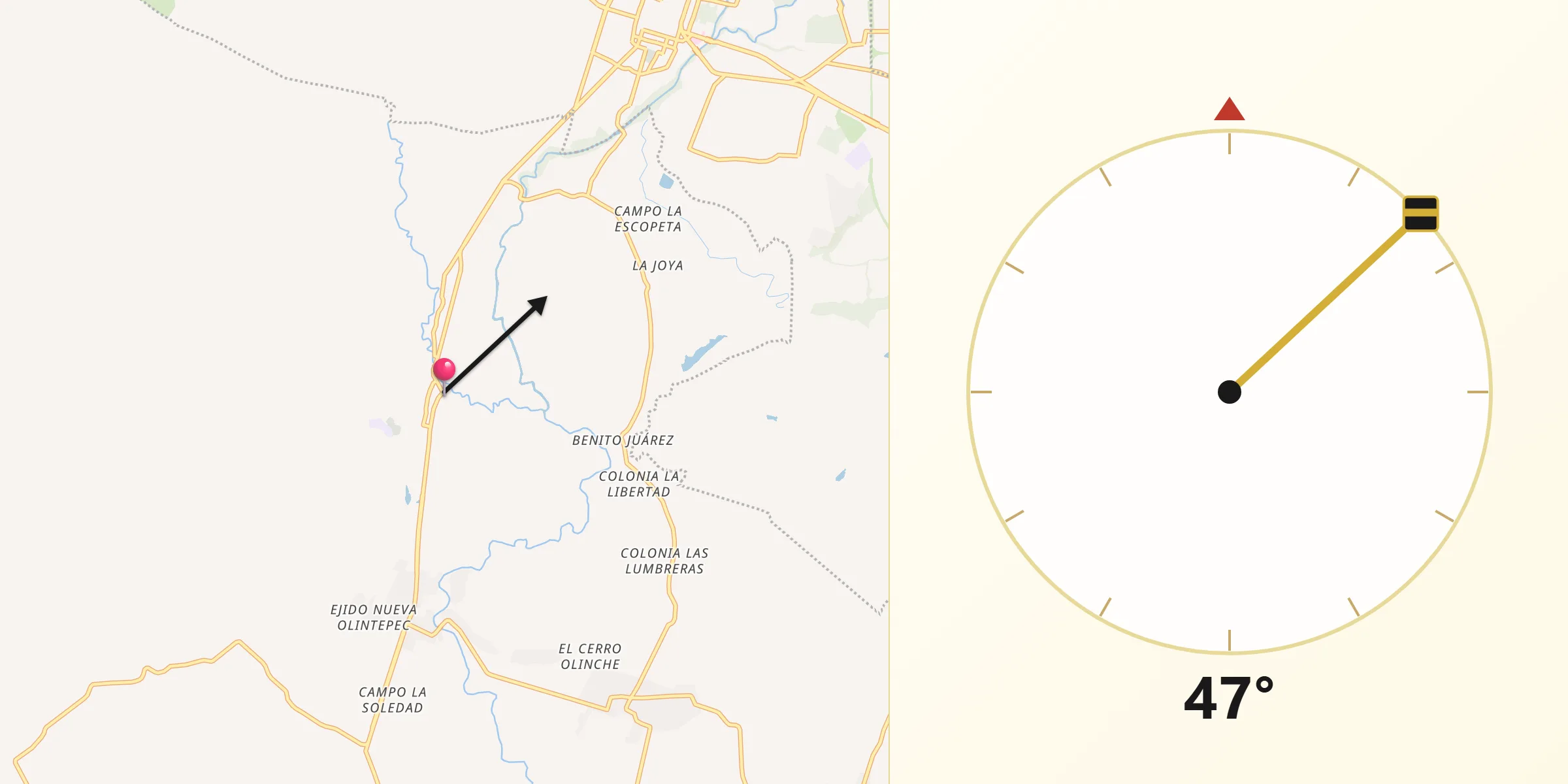 Dirección de la Qibla desde Ciudad Ayala