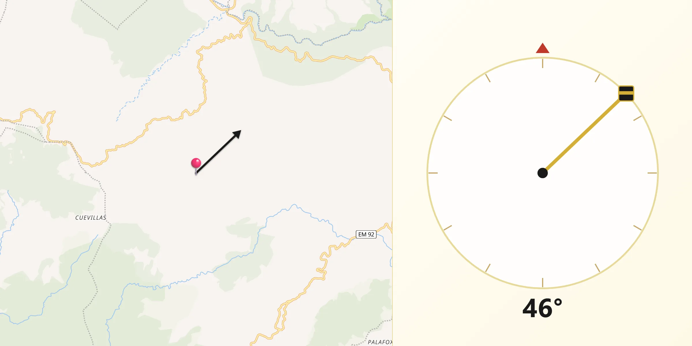 Dirección de la Qibla desde Huitzoltepec
