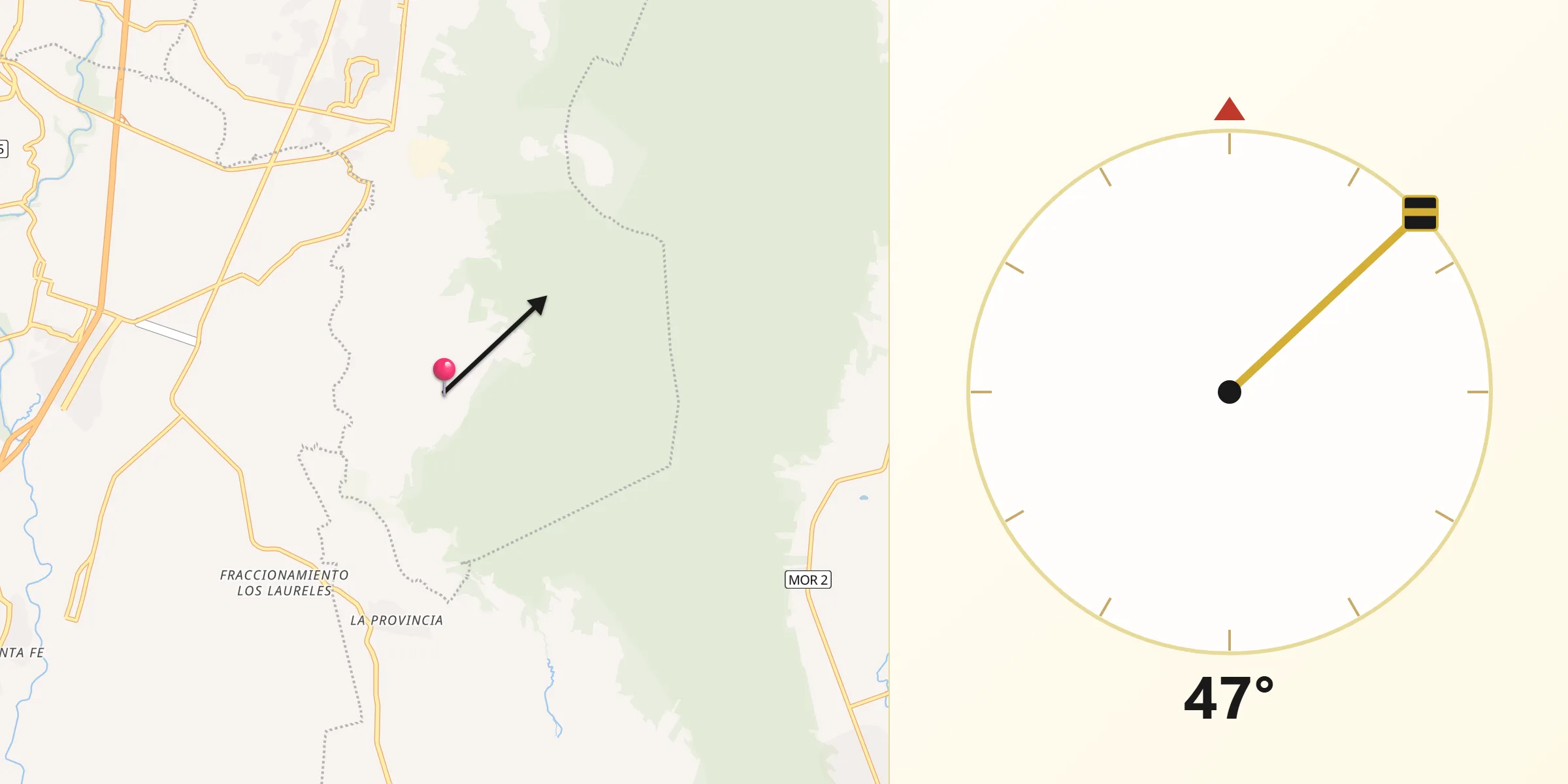 Dirección de la Qibla desde Tetecalita