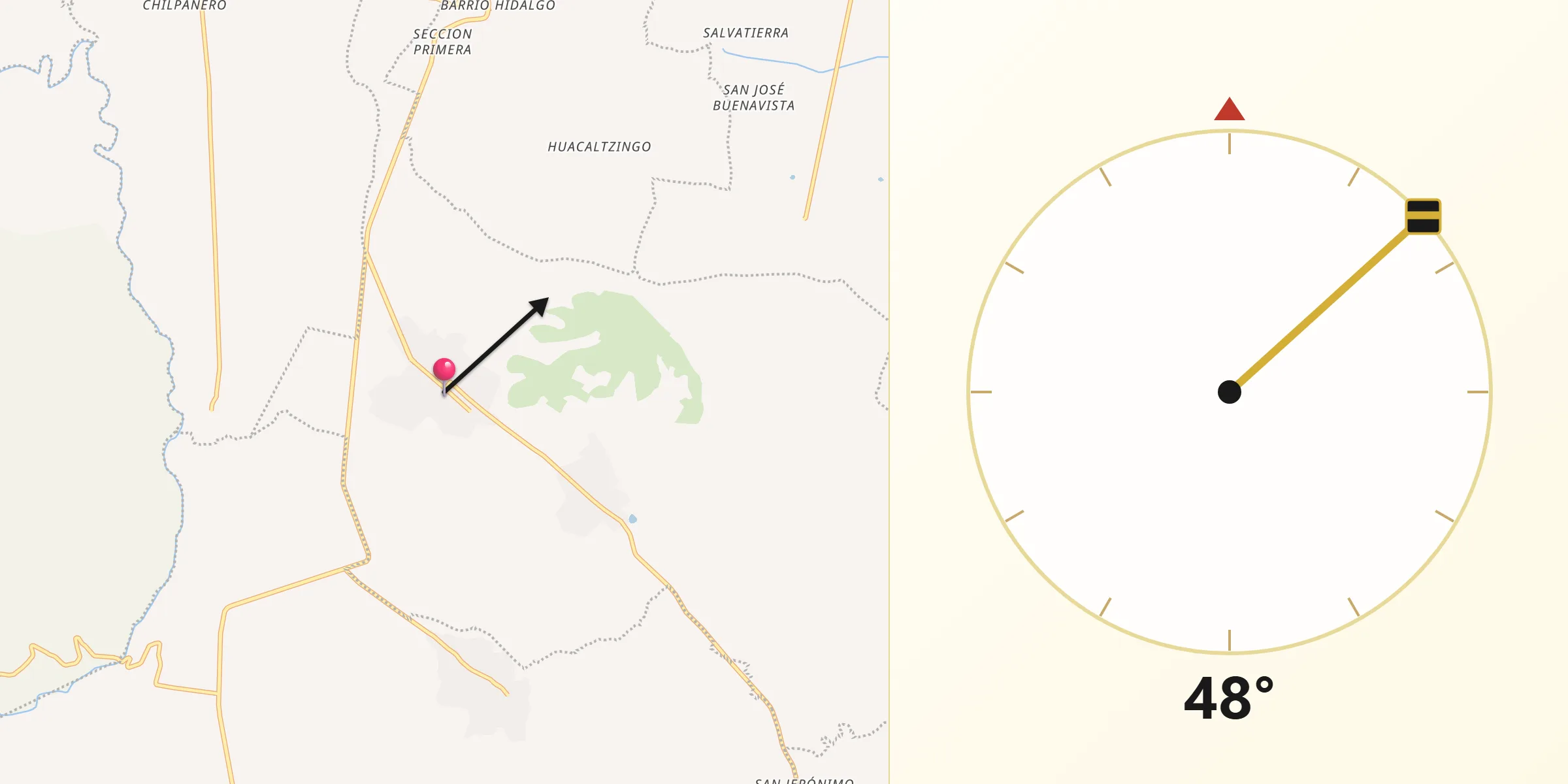 Dirección de la Qibla desde Santa Clara Huitziltepec