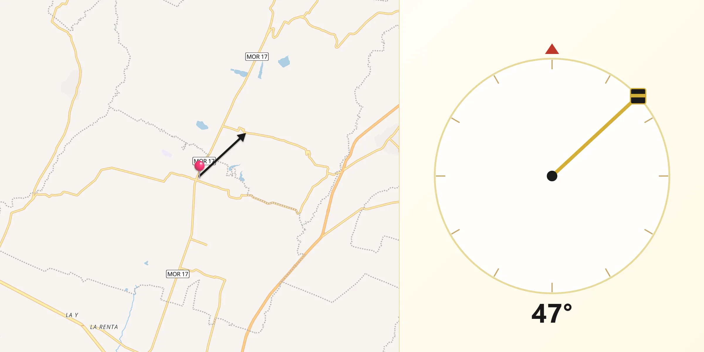 Dirección de la Qibla desde Temoac