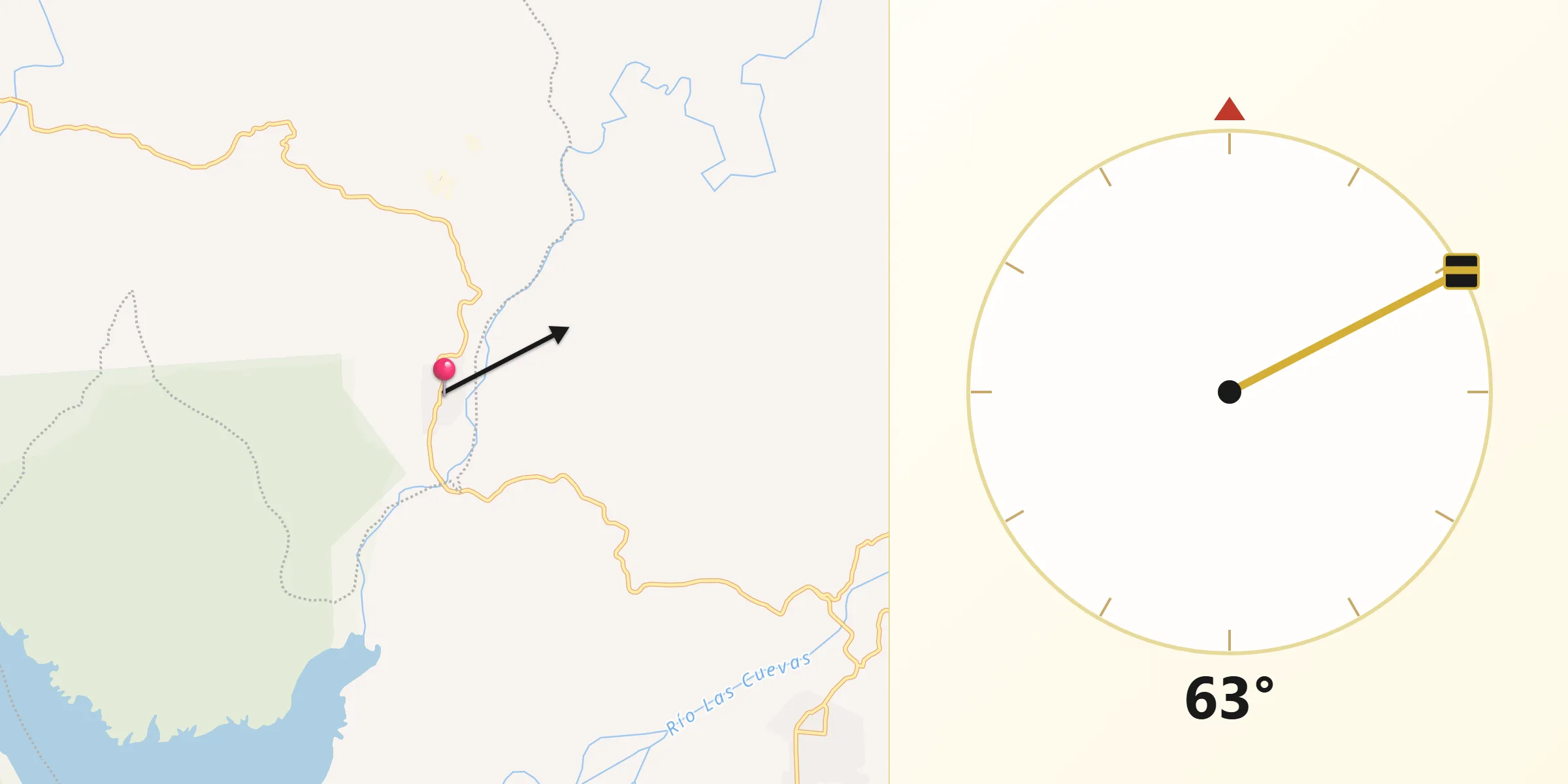 Dirección de la Qibla desde Bohechío