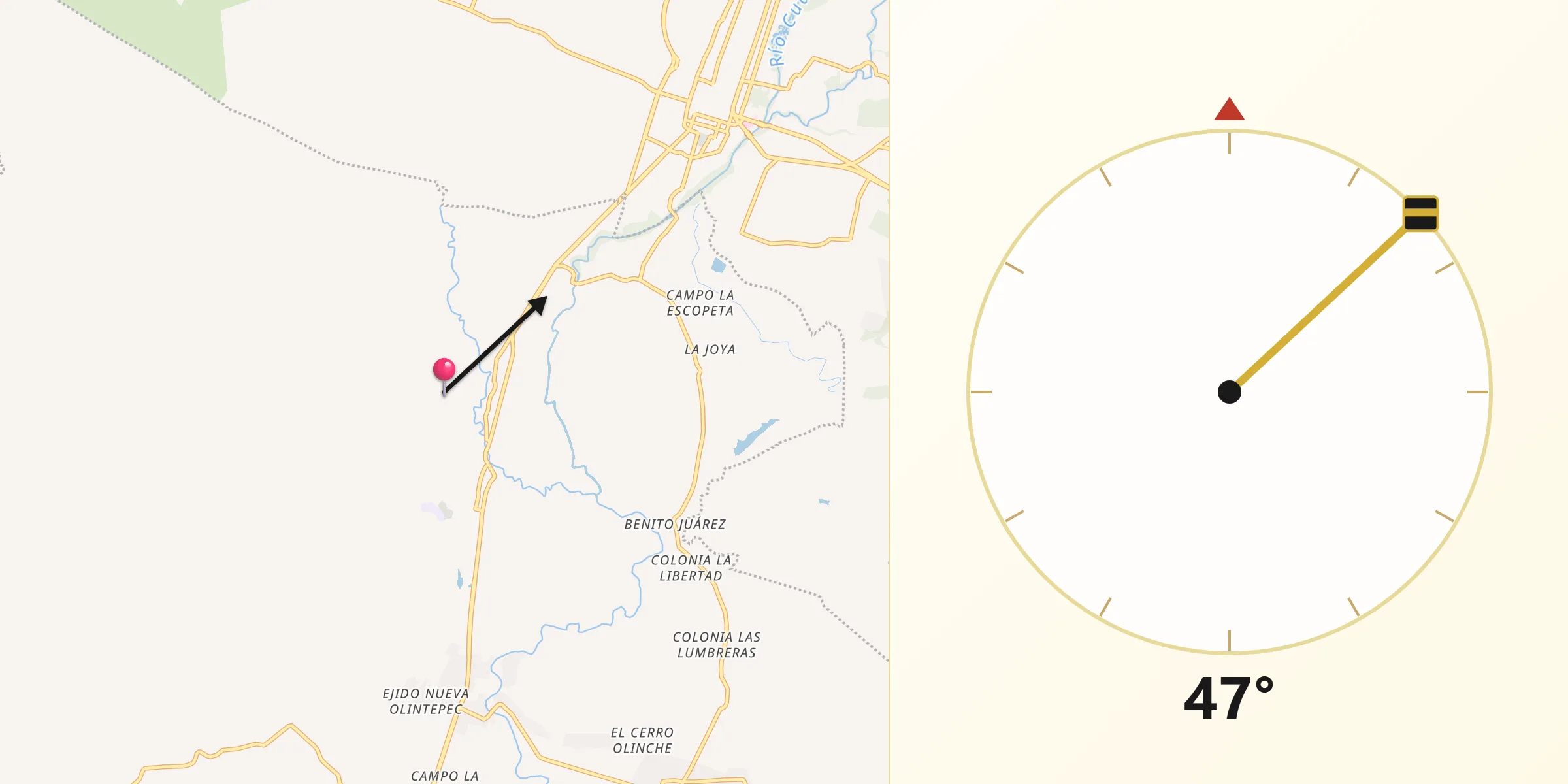 Dirección de la Qibla desde Anenecuilco
