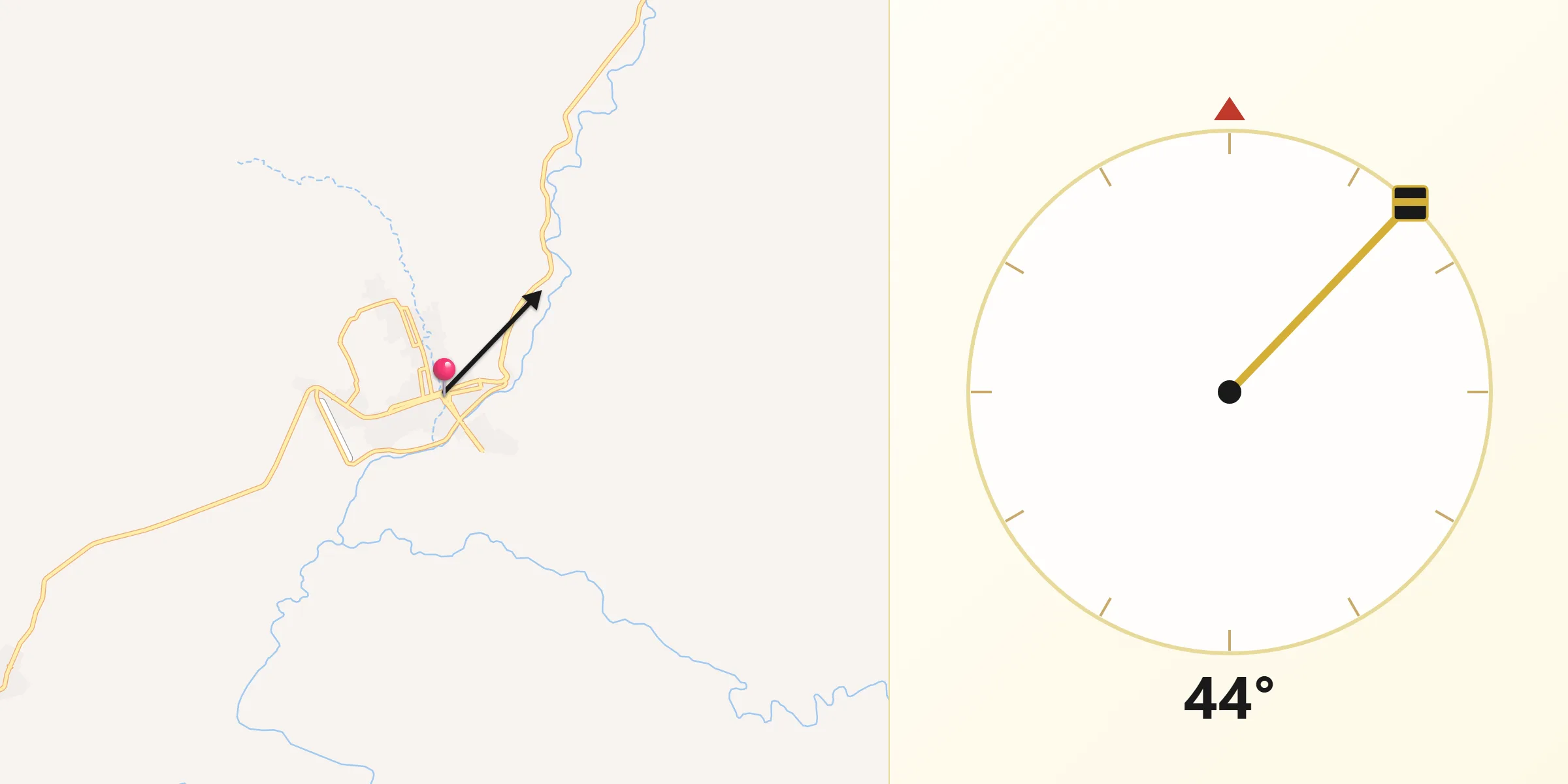 Dirección de la Qibla desde Coalcomán de Vázquez Pallares