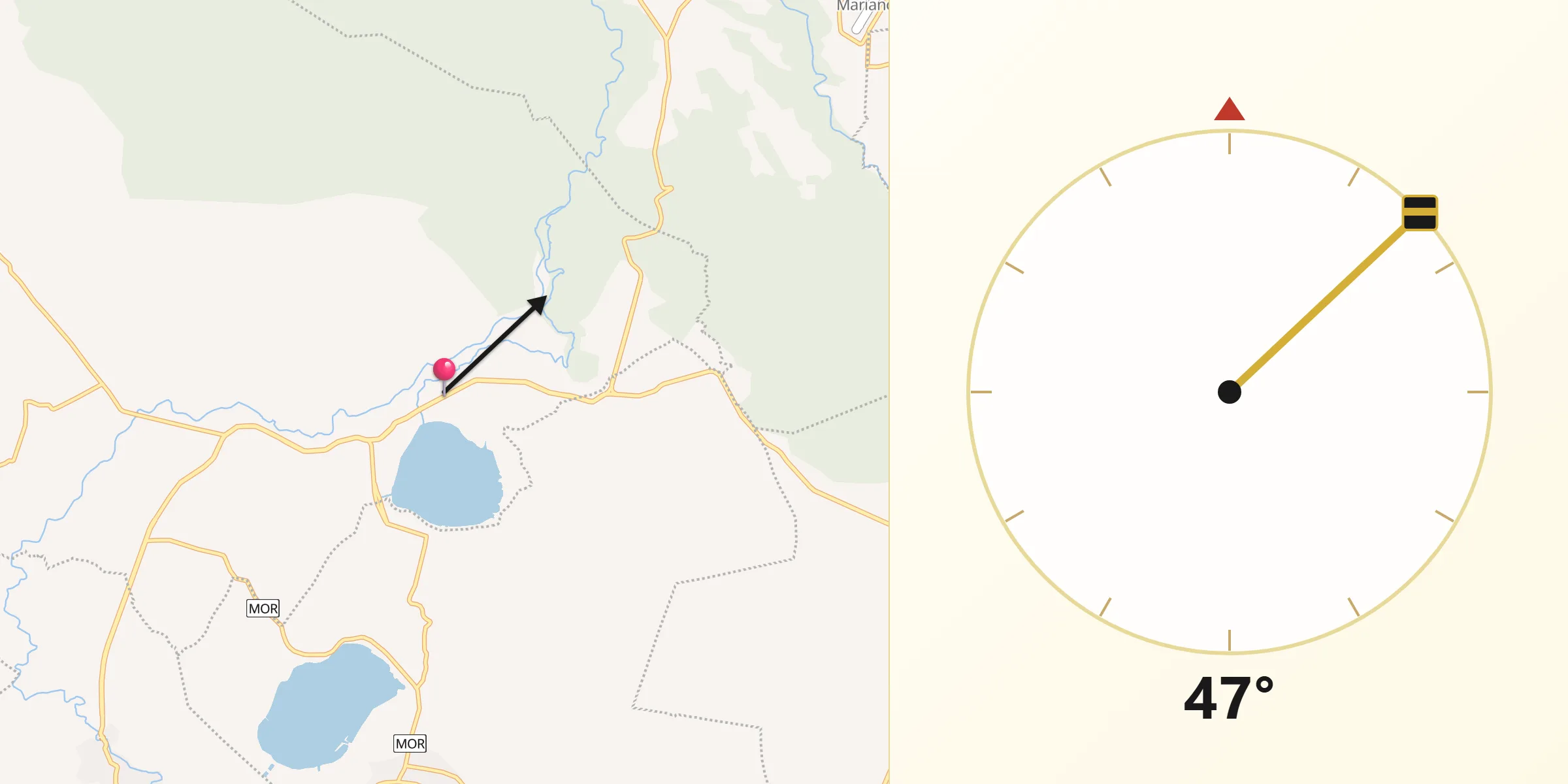 Dirección de la Qibla desde El Rodeo