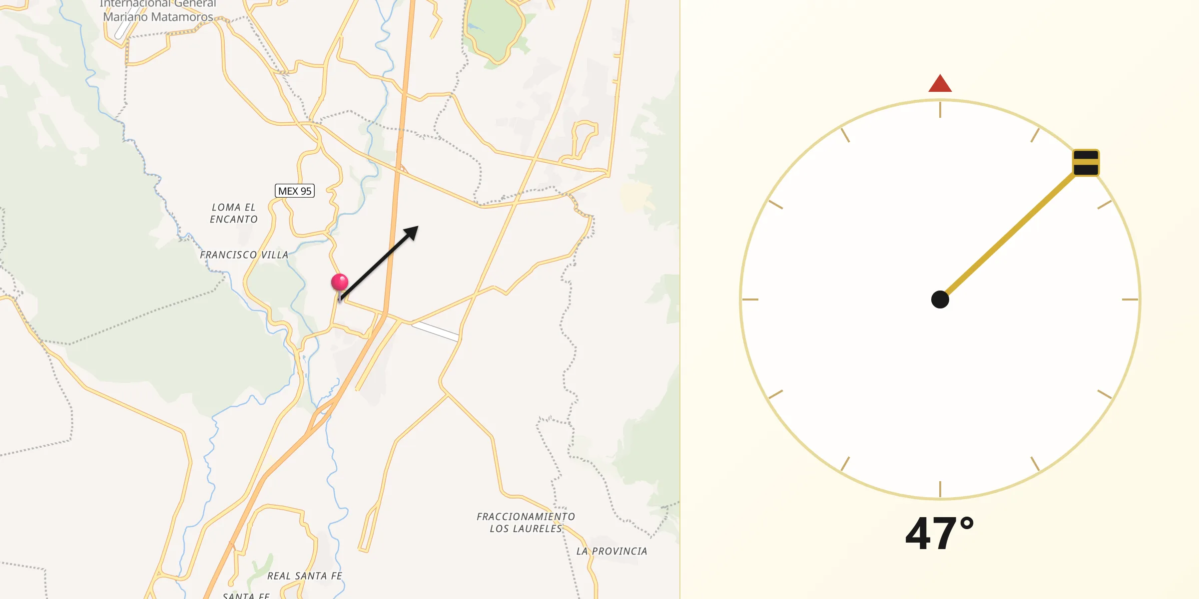 Dirección de la Qibla desde Xochitepec