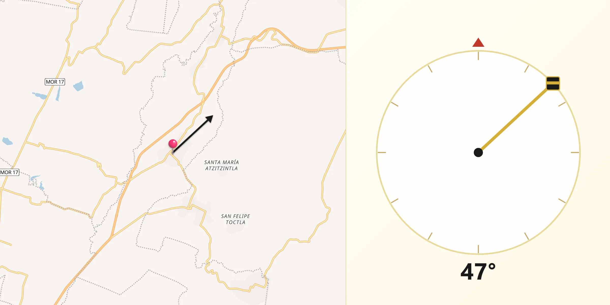 Dirección de la Qibla desde Cohuecán