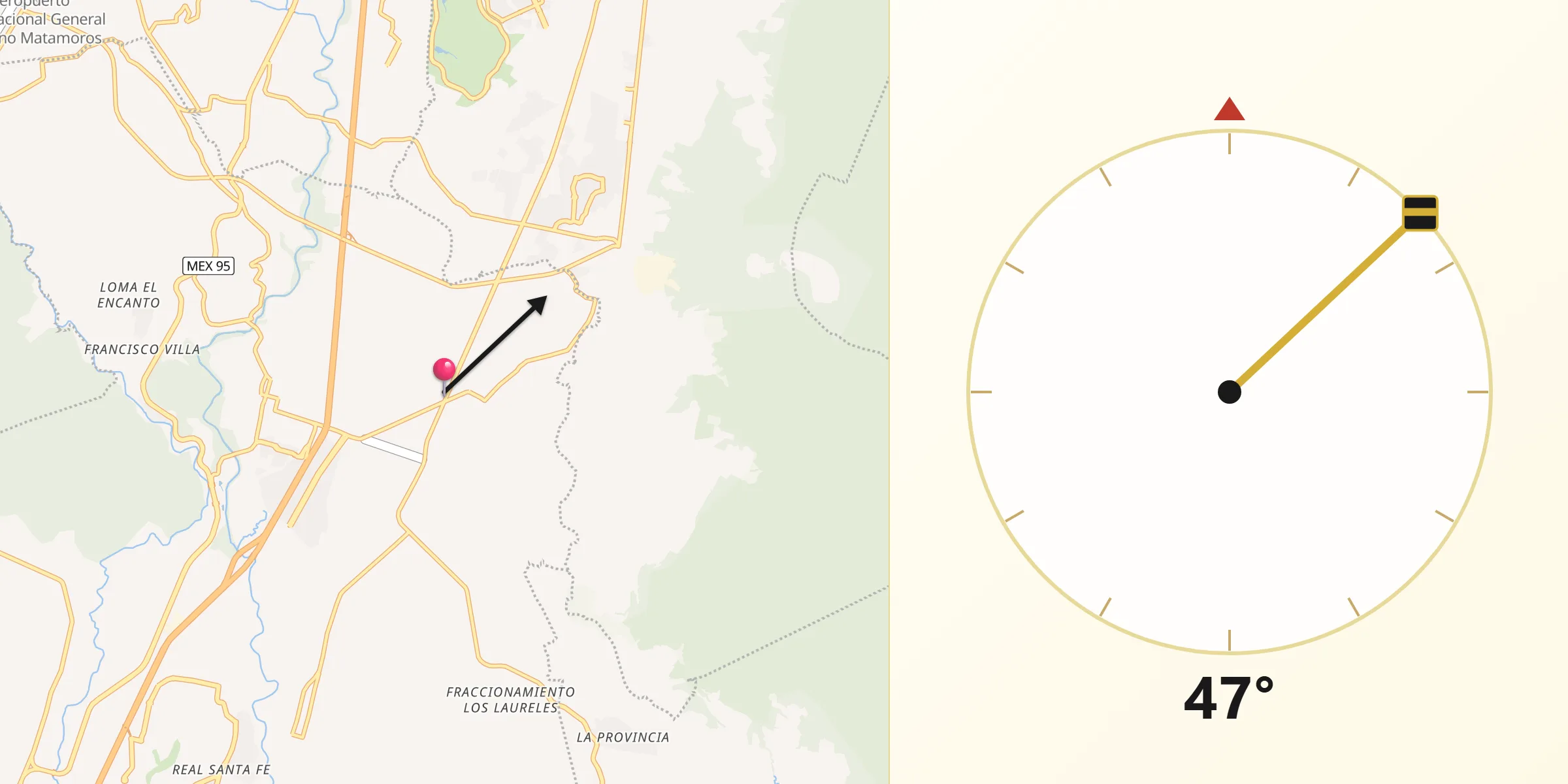 Dirección de la Qibla desde Chiconcuac