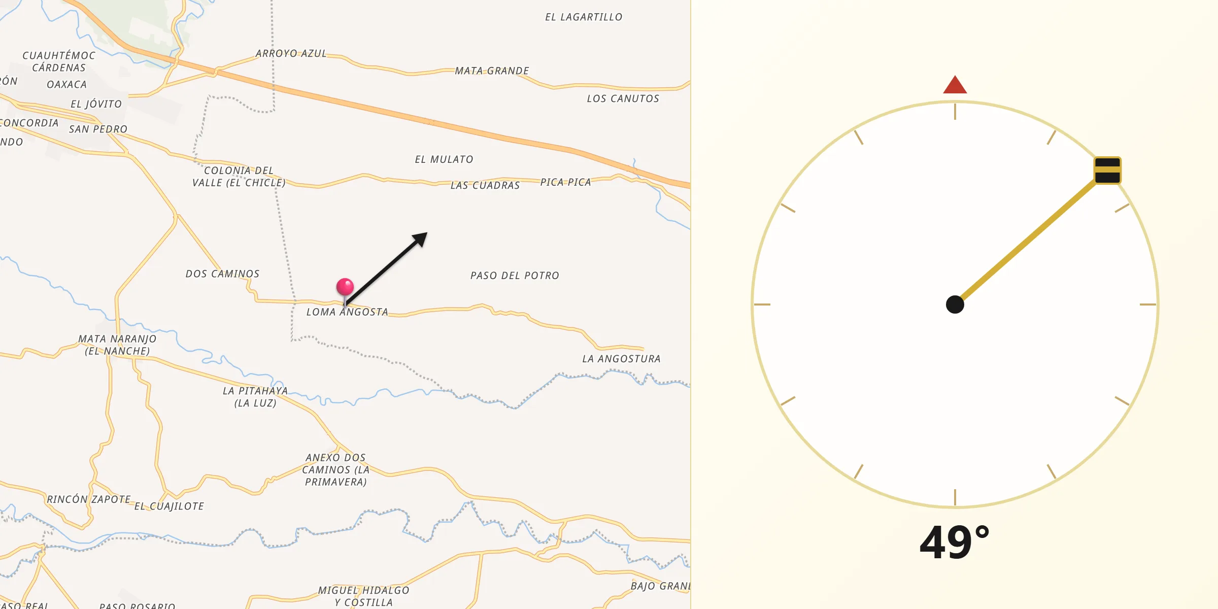 Dirección de la Qibla desde Loma Angosta